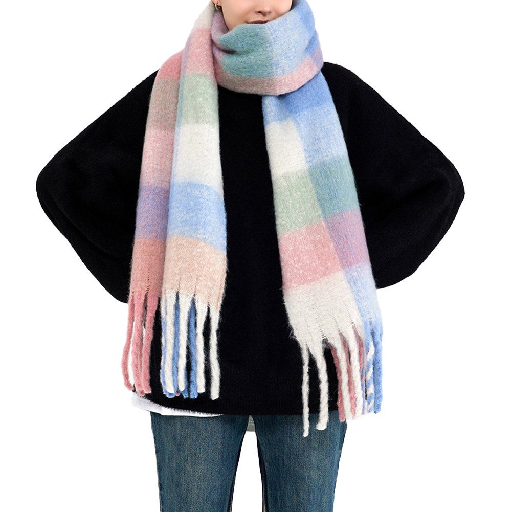 ManKle Modeschal Regenbogen warmer Deckenschal für den Winter,Damen-Schals,205*35cm Blau