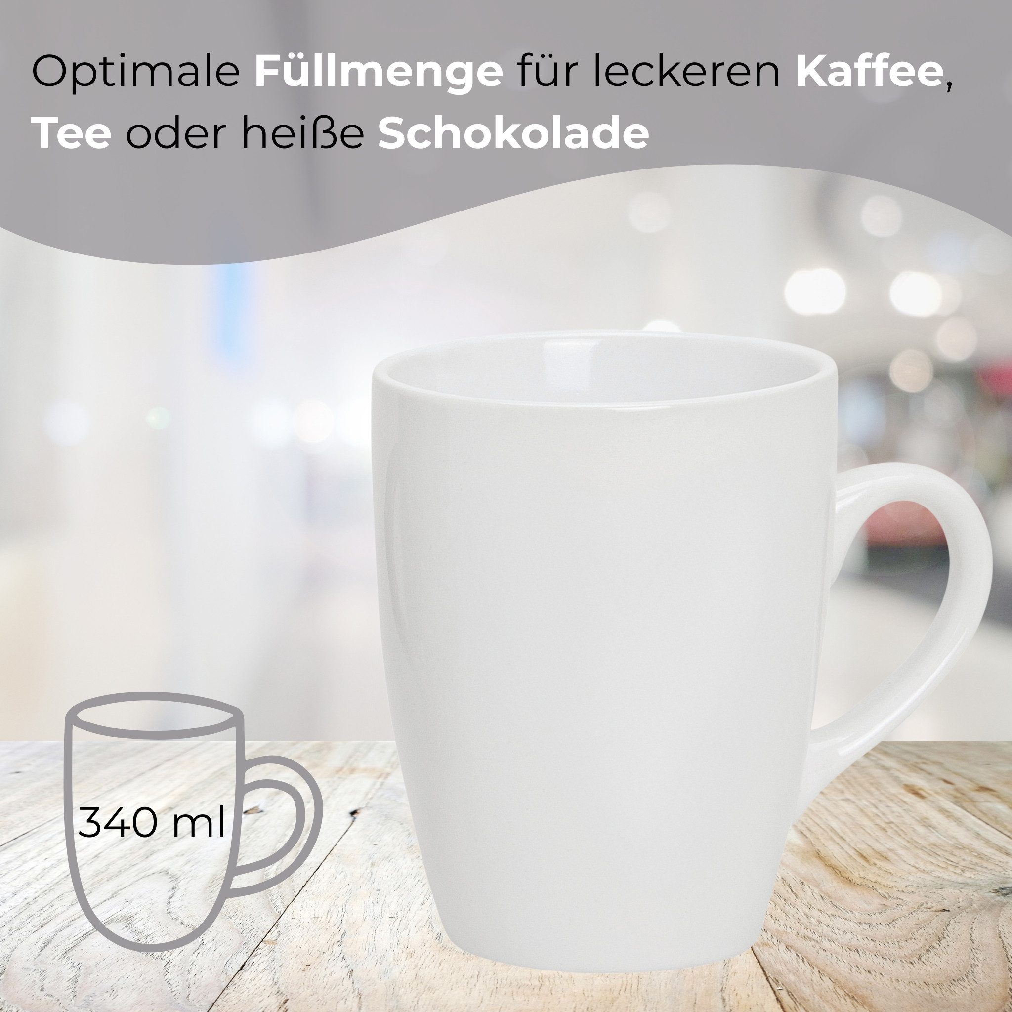 matches21 HOME & HOBBY Tasse Kaffeetassen 4er Set aus Keramik 340ml, Teetassen in Weiß, 4-tlg., Keramik, Moderne Kaffeebecher Spülmaschinenfest & Mikrowellengee – Bild 5 von 5