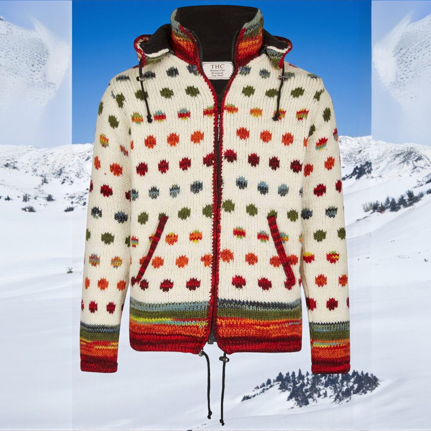 THC Natural Line Strickjacke THC Schafwollstrickjacke 840 gepunktet (1 Stück, 1-tlg., 1 Stück) Strickjacke mit abnehmbarer Kapuze – Bild 5 von 5