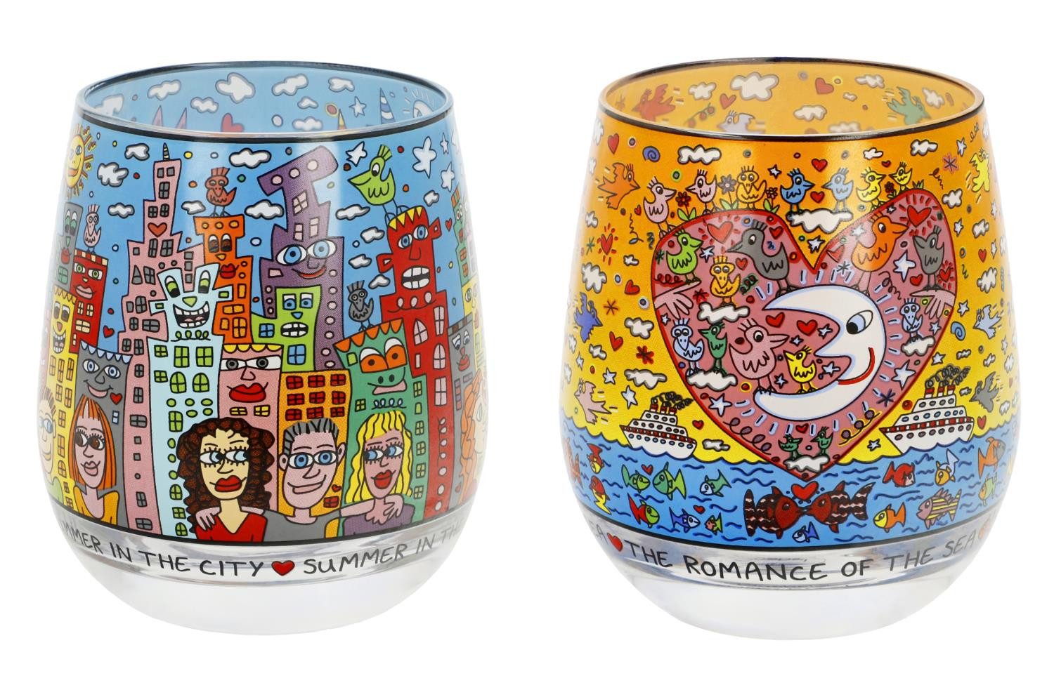 Goebel Windlicht James Rizzi, Mundgeblasen, Bunt, Meer, H: 9.5cm
