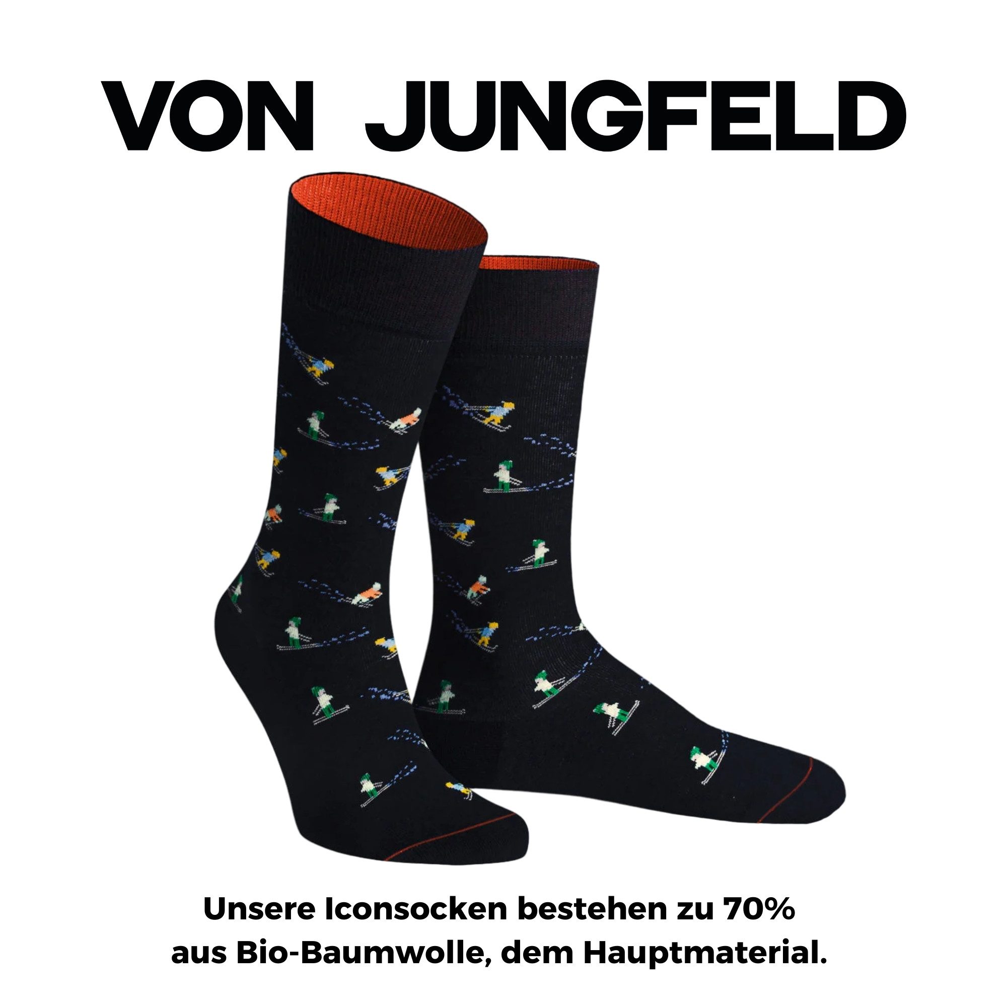 von Jungfeld Socken Skifahrer Icon Baumwoll-Mischung Unisex (1-Paar, 1 Paar) Motivsocke aus Bio-Baumwolle