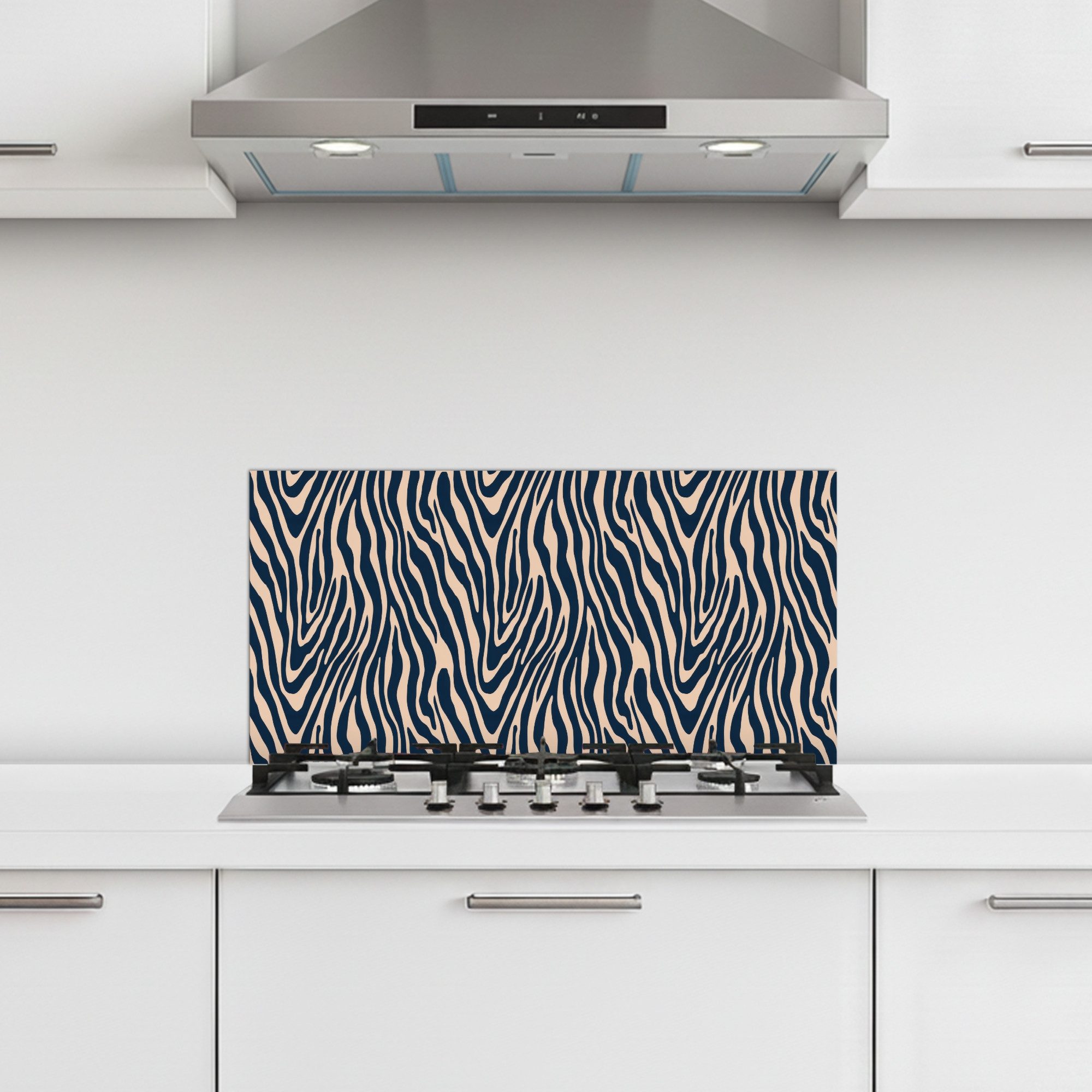 KitchenYeah Küchenrückwand selbstklebend (keine Folie) Zebra - Muster - Blau - Beige, (1-tlg), Küchenrückwand, Spritzschutz, Kitchen, 60x30 cm