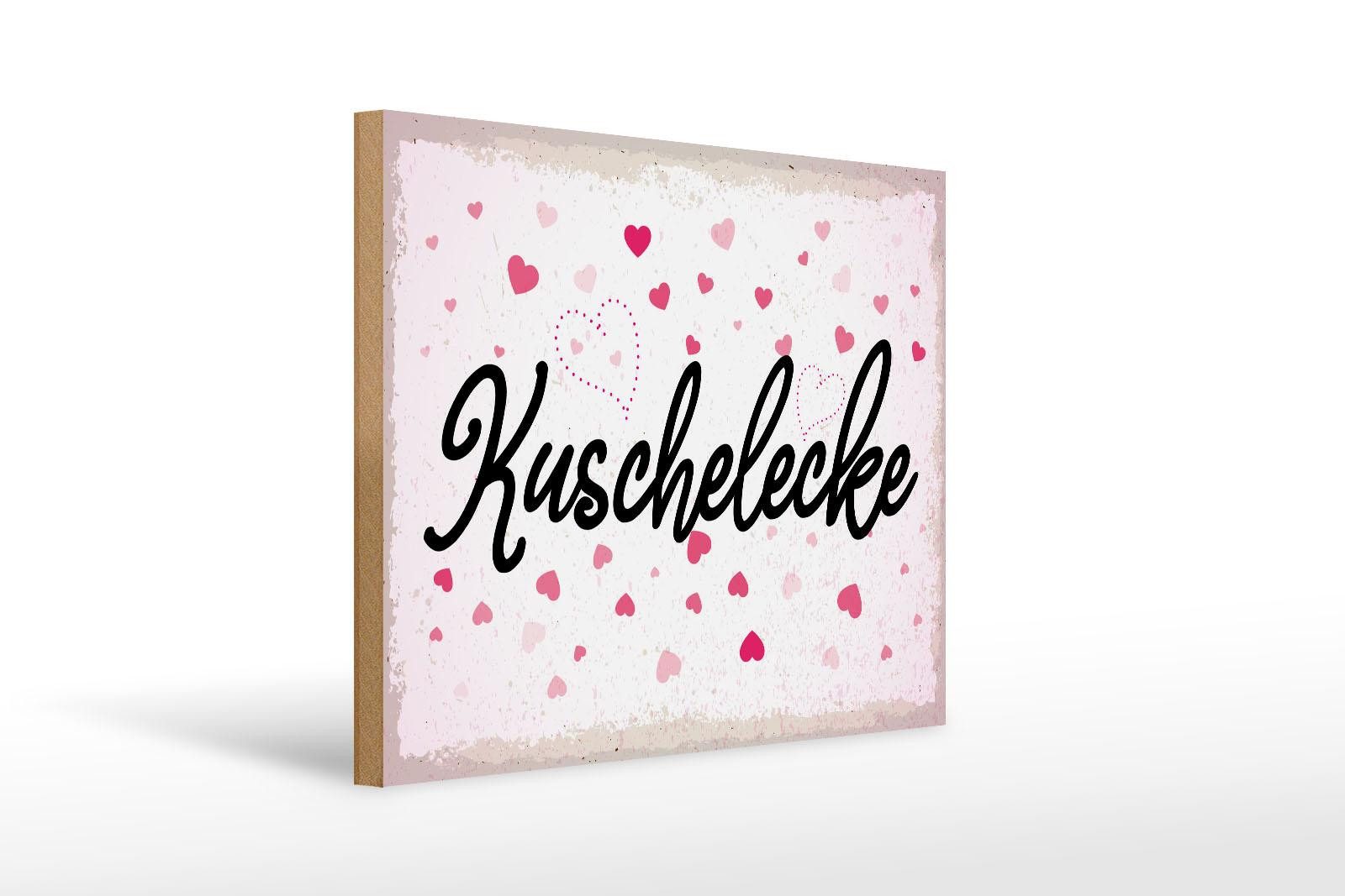 Femer GmbH Holzbild Hinweis 30x40 cm Kuschelecke Herzen, (1 St), Glatte Holzfaserplatte (MDF), vorn beschichtet