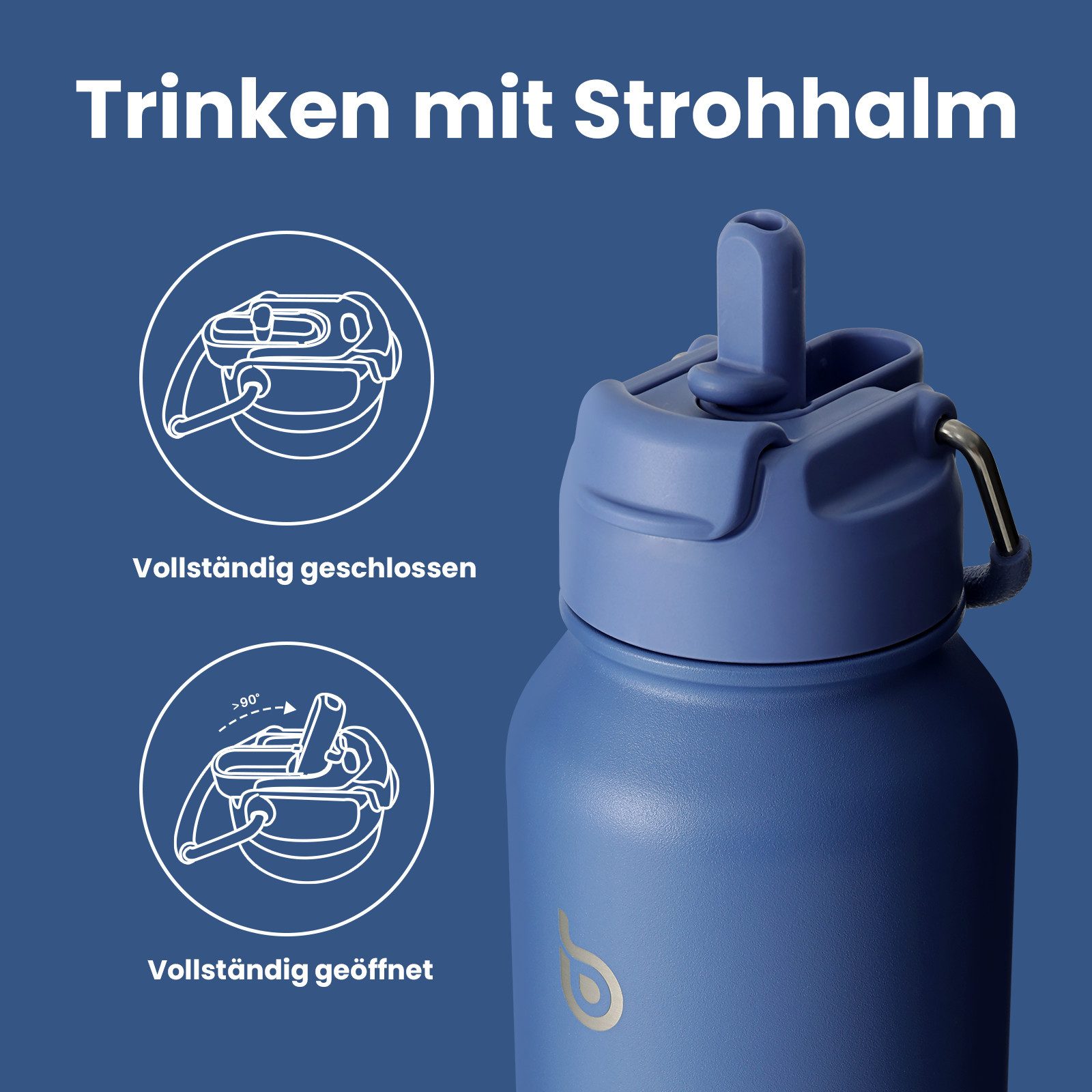 BOTTLE BOTTLE Trinkflasche Sport-Trinkflasche, Edelstahl, isoliert, mit Strohhalm und Pillenhalter, 1L
