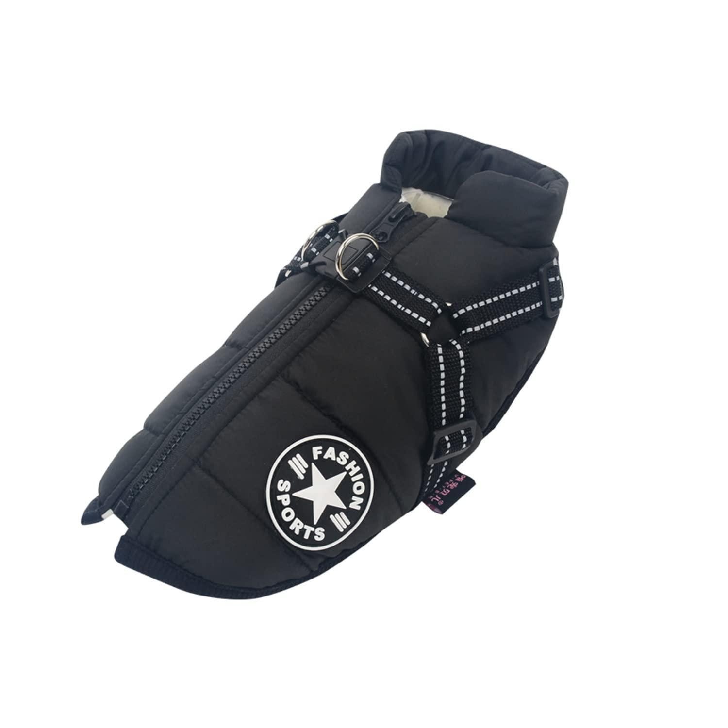 LuxusKollektion Hundejacke Hundemantel Weste mit Geschirr Schwarz XL