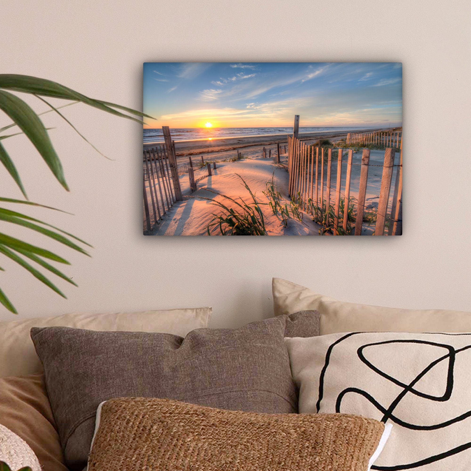 OneMillionCanvasses® Leinwandbild Strand - Meer - Düne - Sonnenuntergang - günstig online kaufen