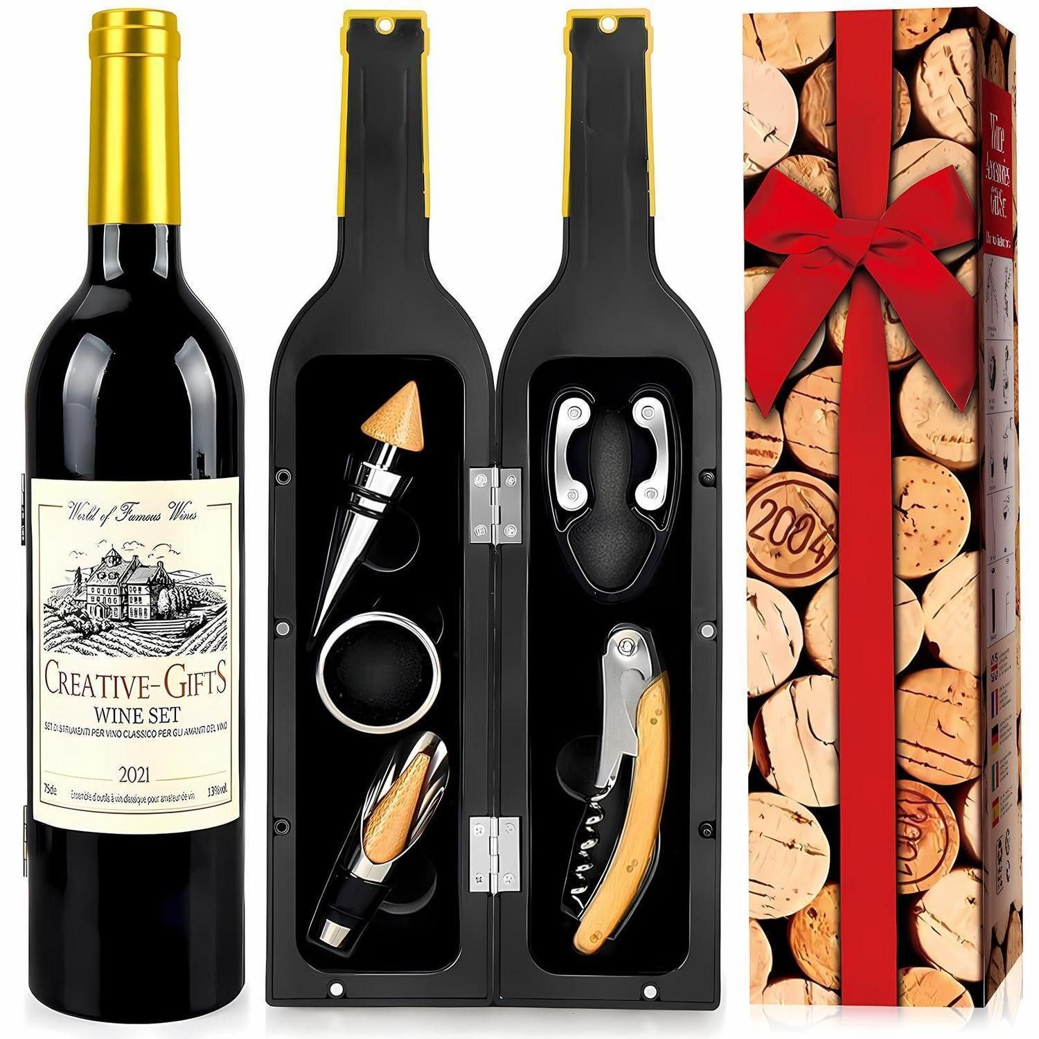 LuxusKollektion Sommelier-Set Weinflaschen Korkenzieher Set 5tlg Gold