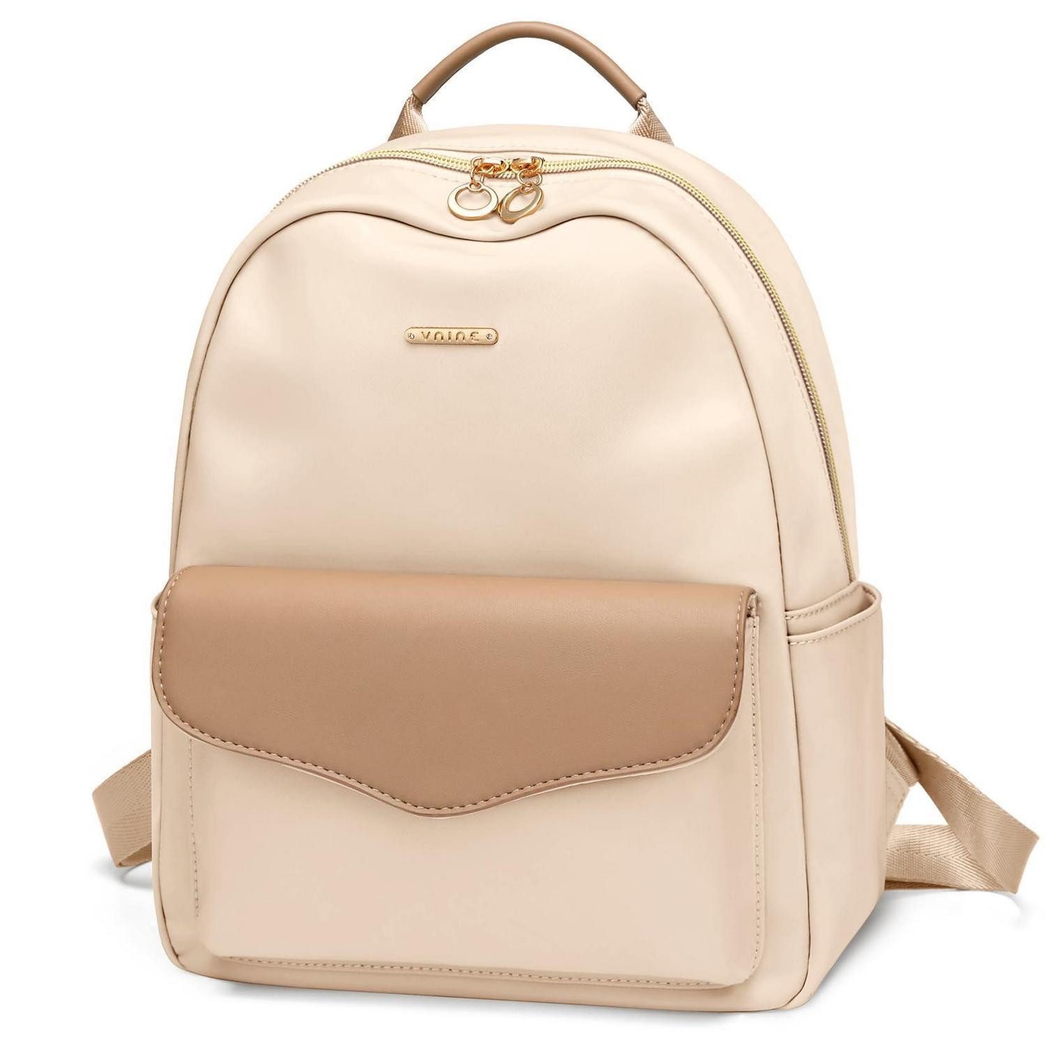 LuxusKollektion Cityrucksack Damen Rucksack 2in1 Wasserdicht Beige in Lederoptik