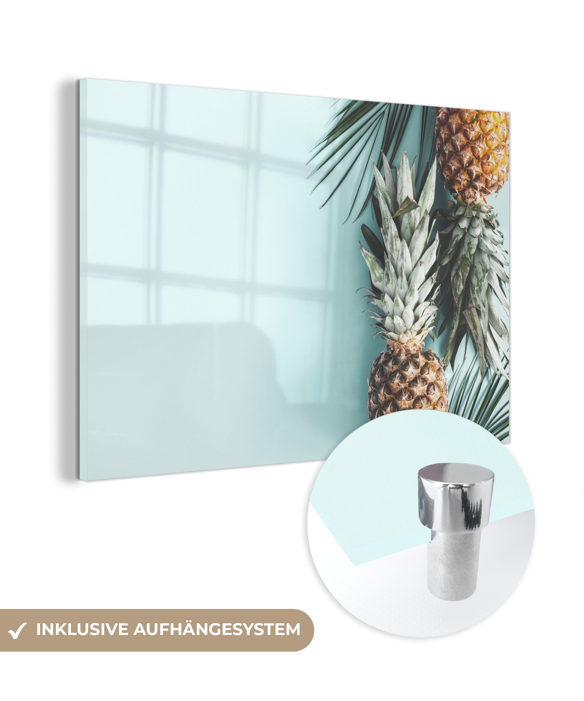 MuchoWow Acrylglasbild Ananas - Blau - Sommer, (1 St), Acrylglasbilder Wohnzimmer & Schlafzimmer