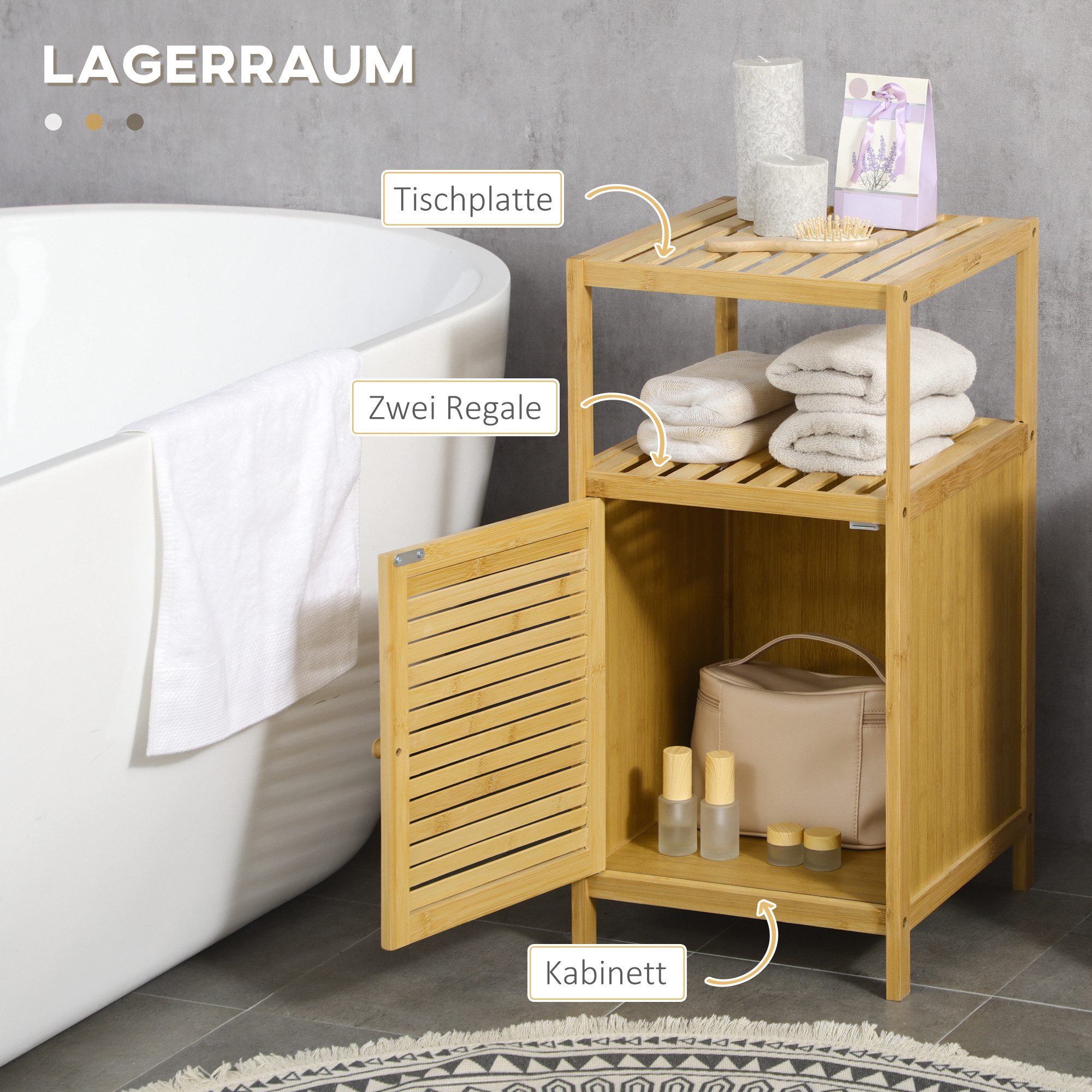 Kleankin Badregal Badezimmerschrank, Badschrank, Beistellschrank mit Kippschutz, Bambus, Aufbewahrungsschrank 1-tlg., Natur, 33 x 36,5 x 67 cm – Bild 4 von 5