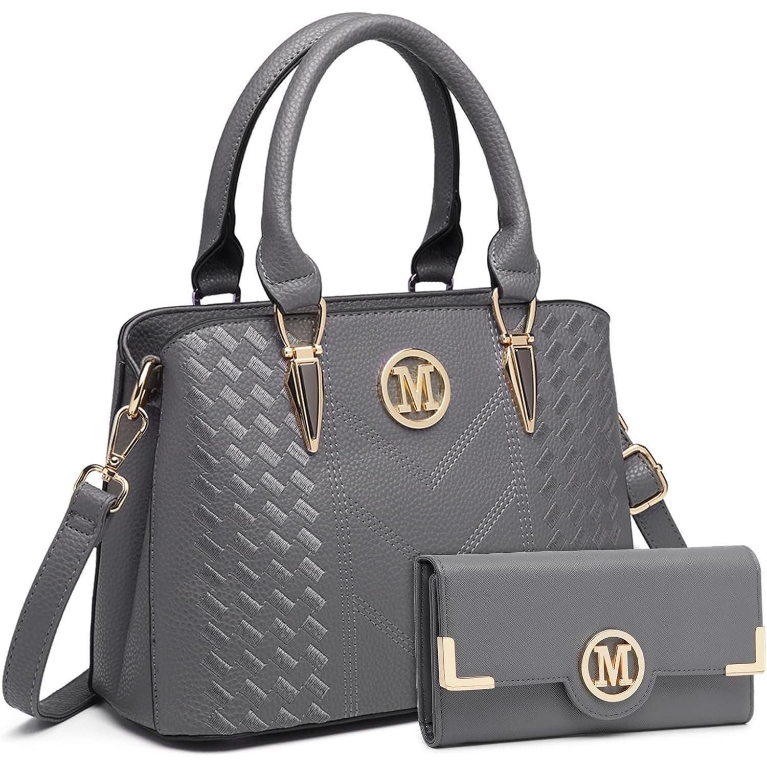 LuxusKollektion Handtasche Handtasche Damen Mittelgroß Grau Geldbörse Set PU-Leder