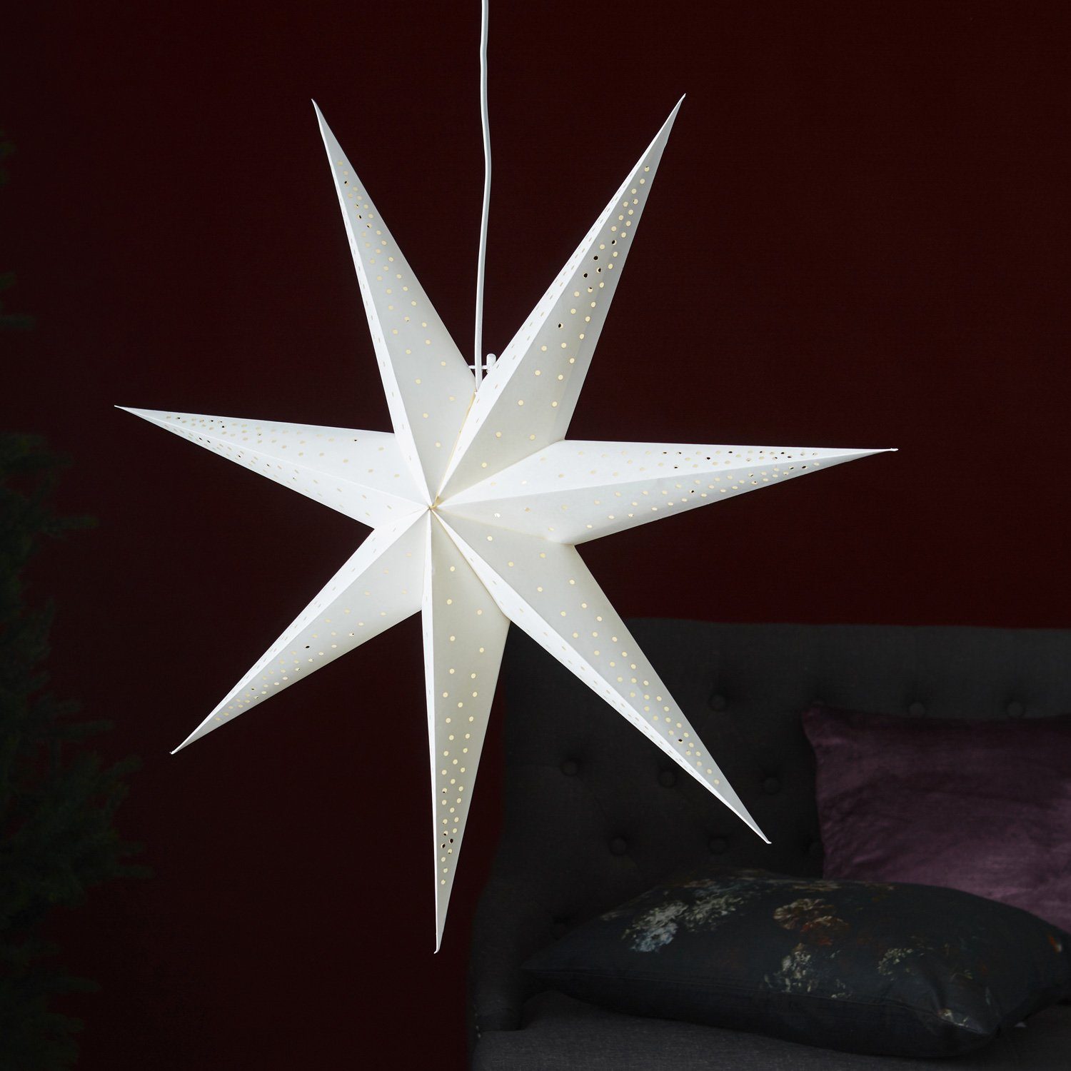 STAR TRADING LED Stern Papierstern Weihnachtsstern Leuchtstern hängend 7-zackig D: 80cm weiß