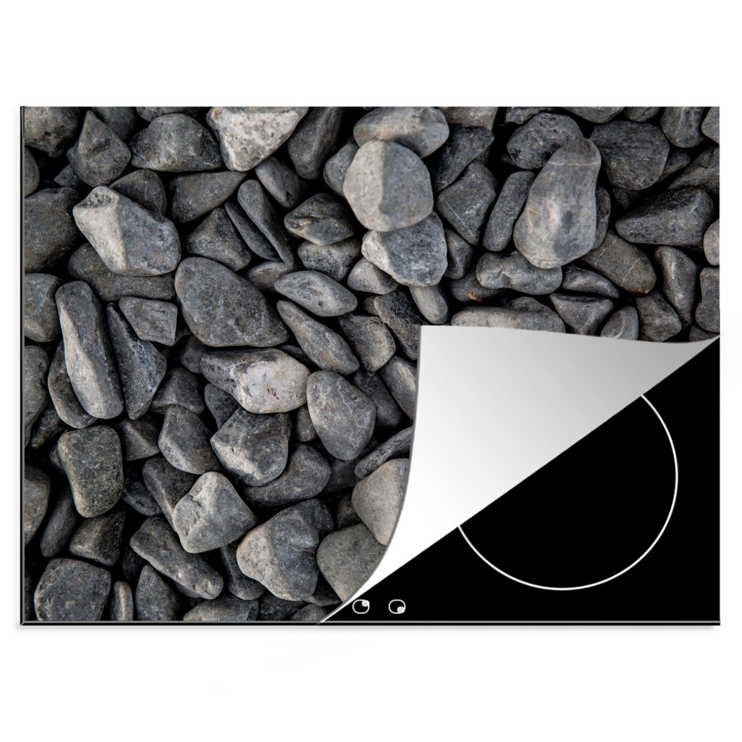 Kies, Grau - 70x52 Mobile Steine cm, Arbeitsfläche Vinyl, (1 - nutzbar, tlg), Ceranfeldabdeckung Herdblende-/Abdeckplatte MuchoWow