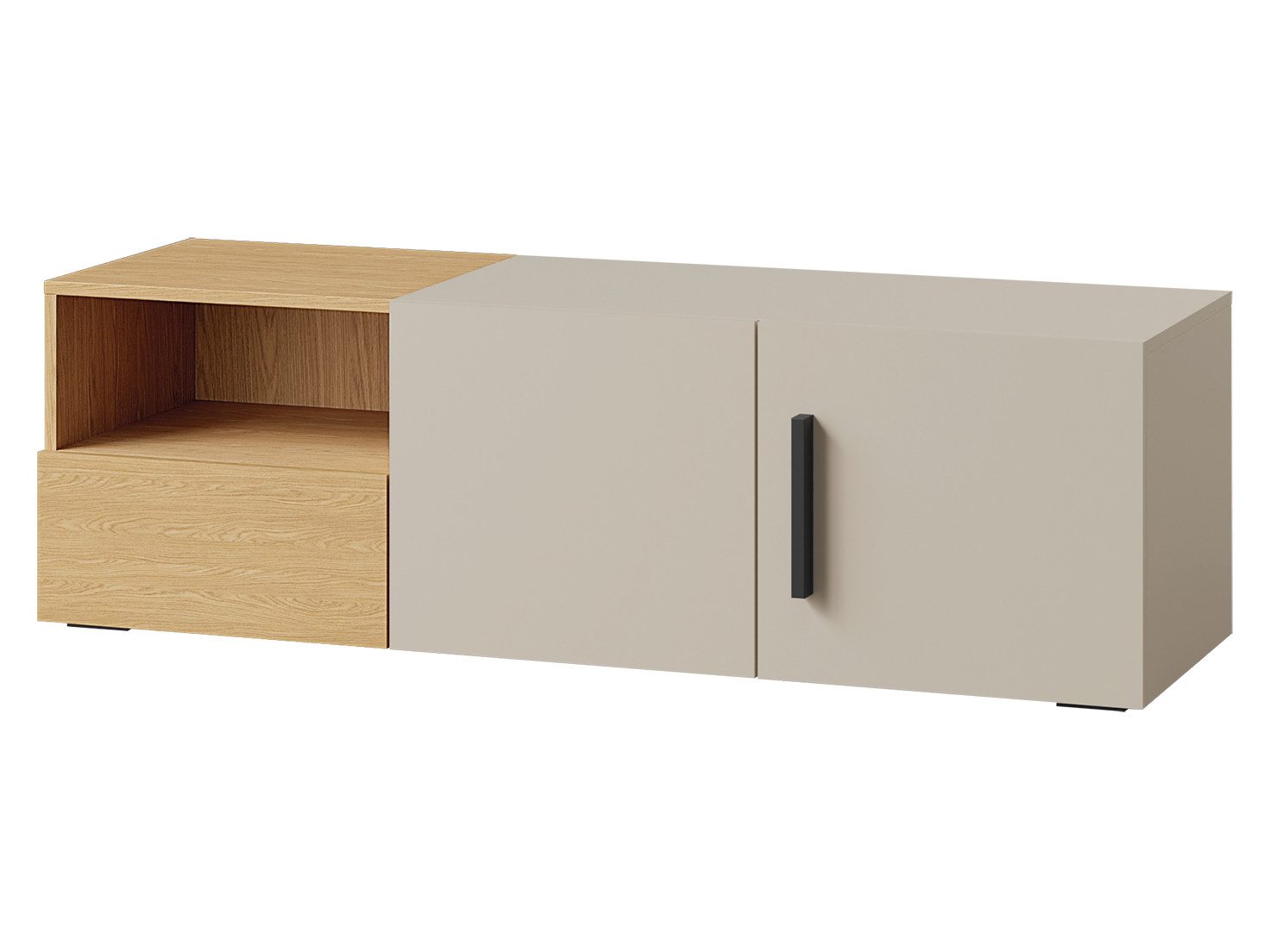Beautysofa TV-Schrank LARGO mit 2 Türen, 1 Schublade und offenem Fach (Modernes Design, Praktische Aufteilung) Kaschmir mit Frühlings-Eiche oder Alpaca