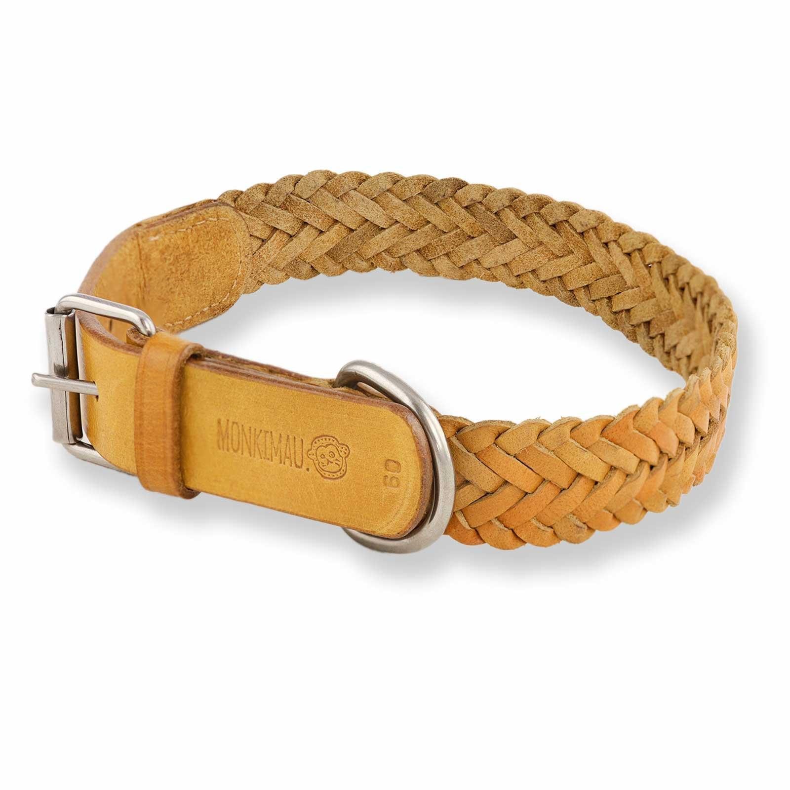Monkimau Hunde-Halsband Hundehalsband aus Leder geflochten beige L