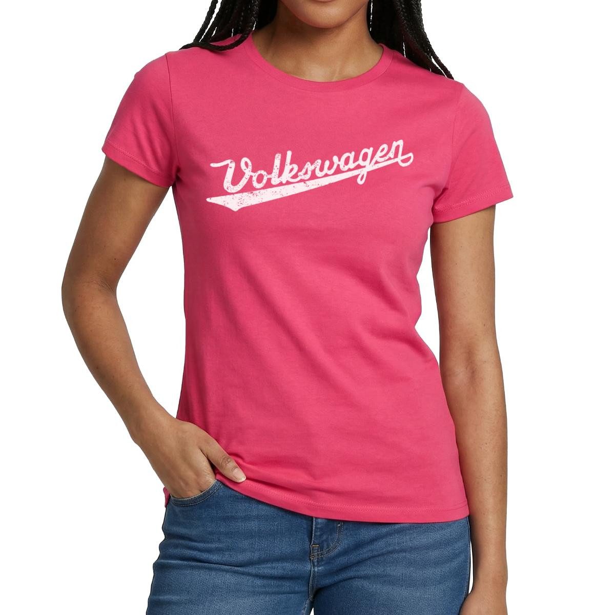 Spreadshirt T-Shirt Volkswagen VW Logoschriftzug Retro Weiß Frauen T-Shirt (1-tlg) Slim Fit, fällt klein aus