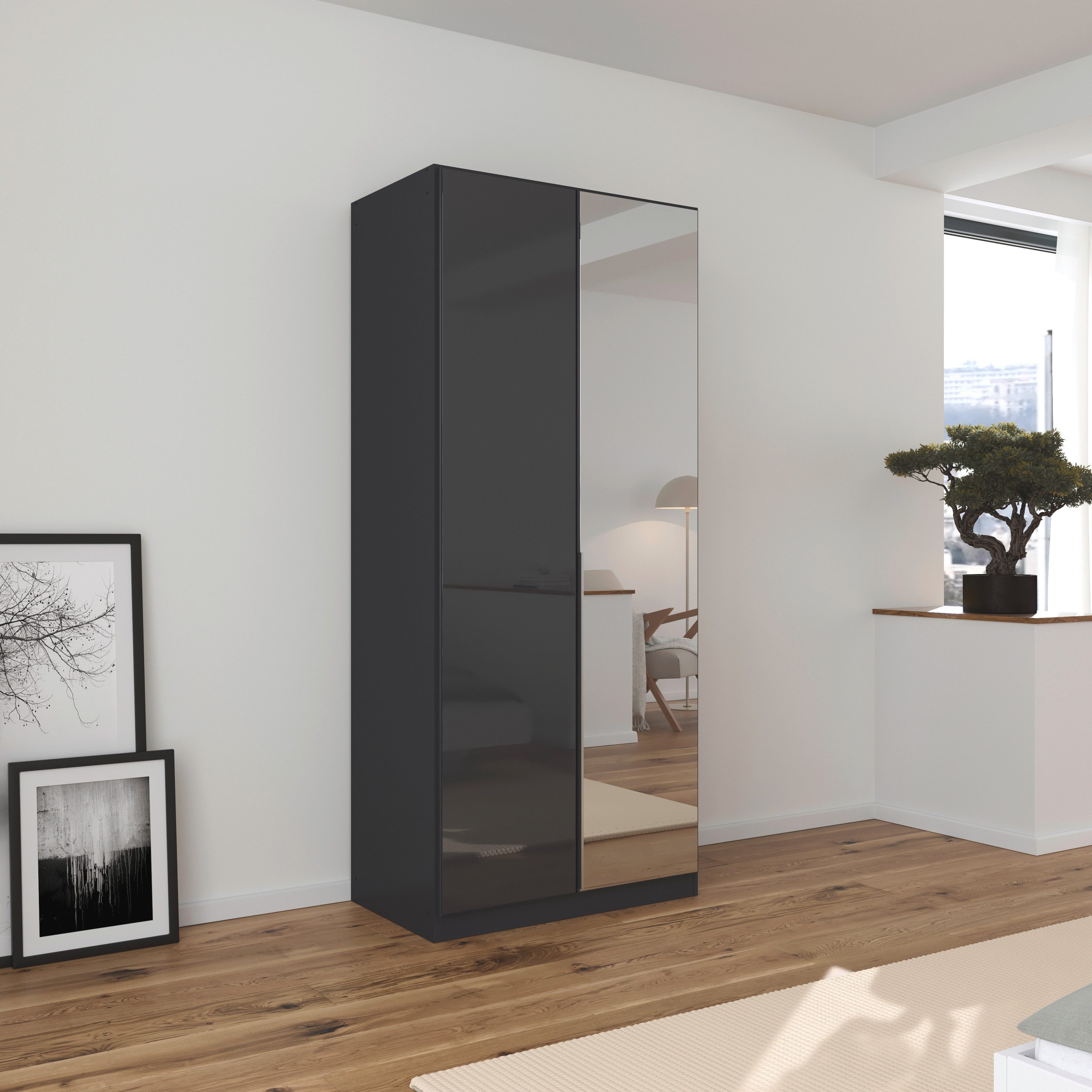 OTTO home Drehtürenschrank Kleiderschrank Kleiderschränke Schrank Garderobe AGORDO mit Glasfront (in zwei Griff-Farben, Breiten 91-405 cm) durchdachte Innenausstattung, in 8 Breiten und 2 Höhen MADE IN GERMANY