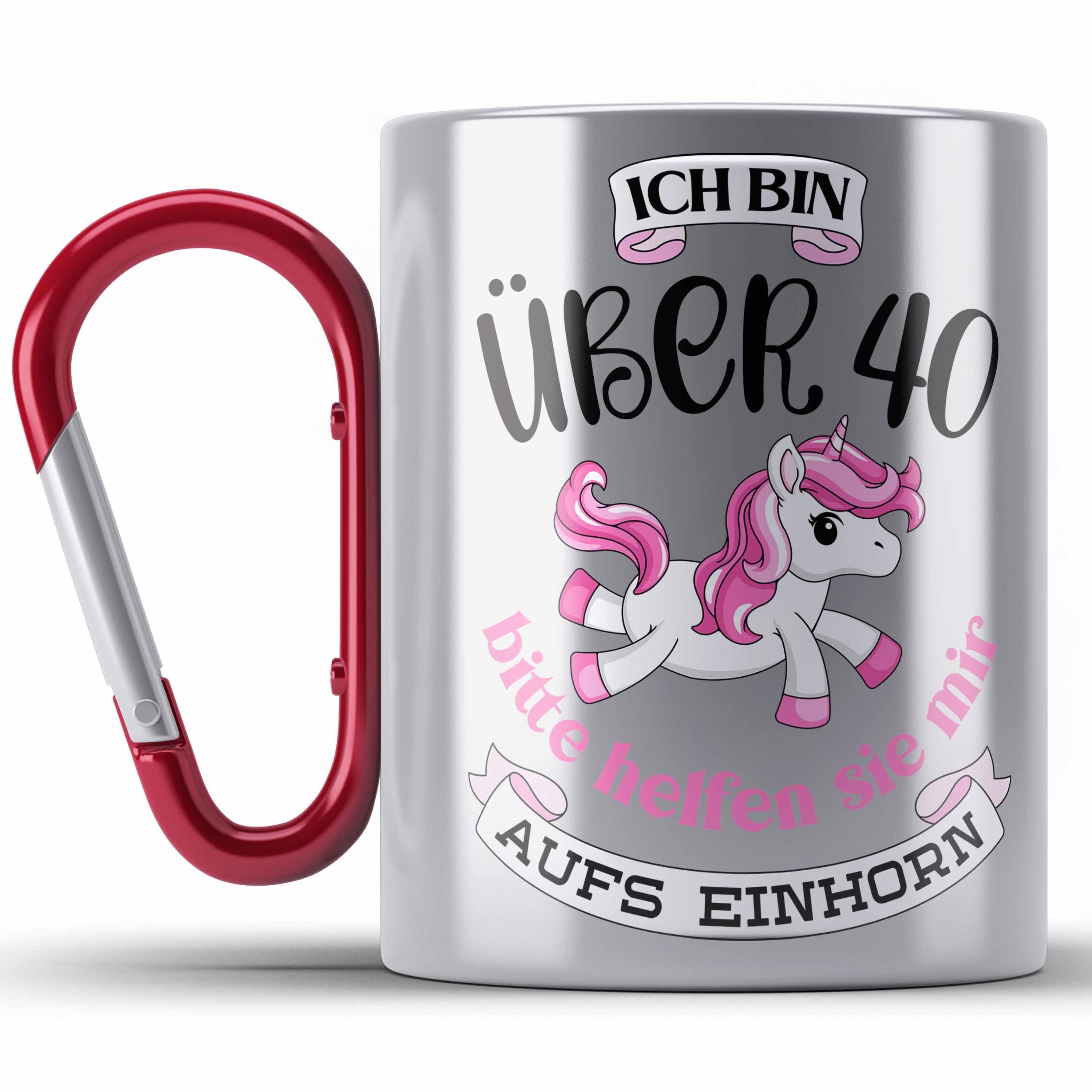Geburtstag 40 Geschenk 40er Trendation Thermotasse Mutter Einhorn Frauen Tasse Edelstahl Gesc Rot