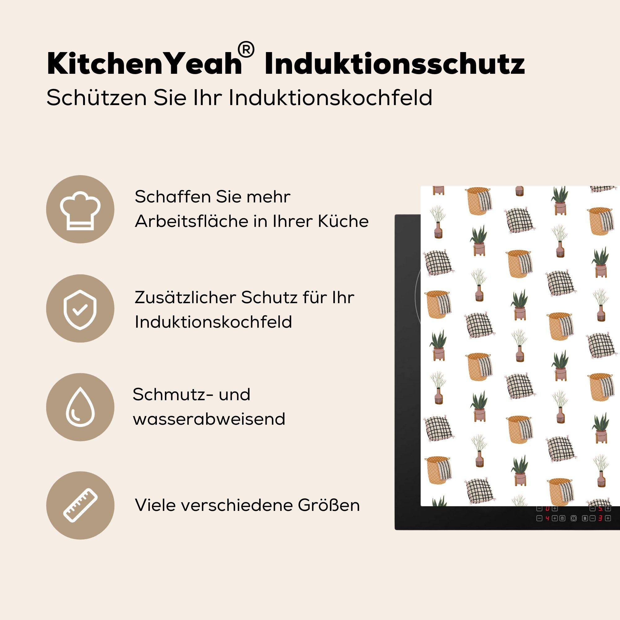 MuchoWow Herdblende-/Abdeckplatte Wohnzimmer Muster für 78x78 (1 Vinyl, Ceranfeldabdeckung, küche Arbeitsplatte tlg), Objekte, cm, - 