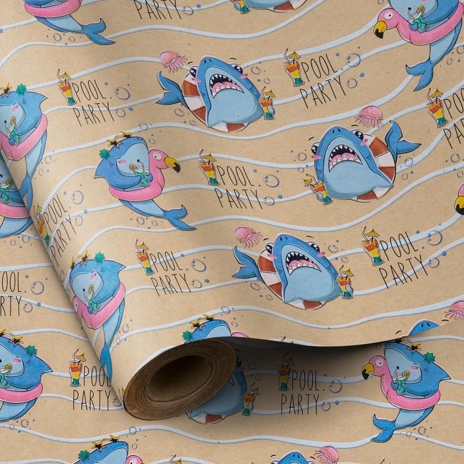 LuxusKollektion Geschenkpapier Geschenkpapier Rolle Hai Poolparty 43,2cm, (1St)