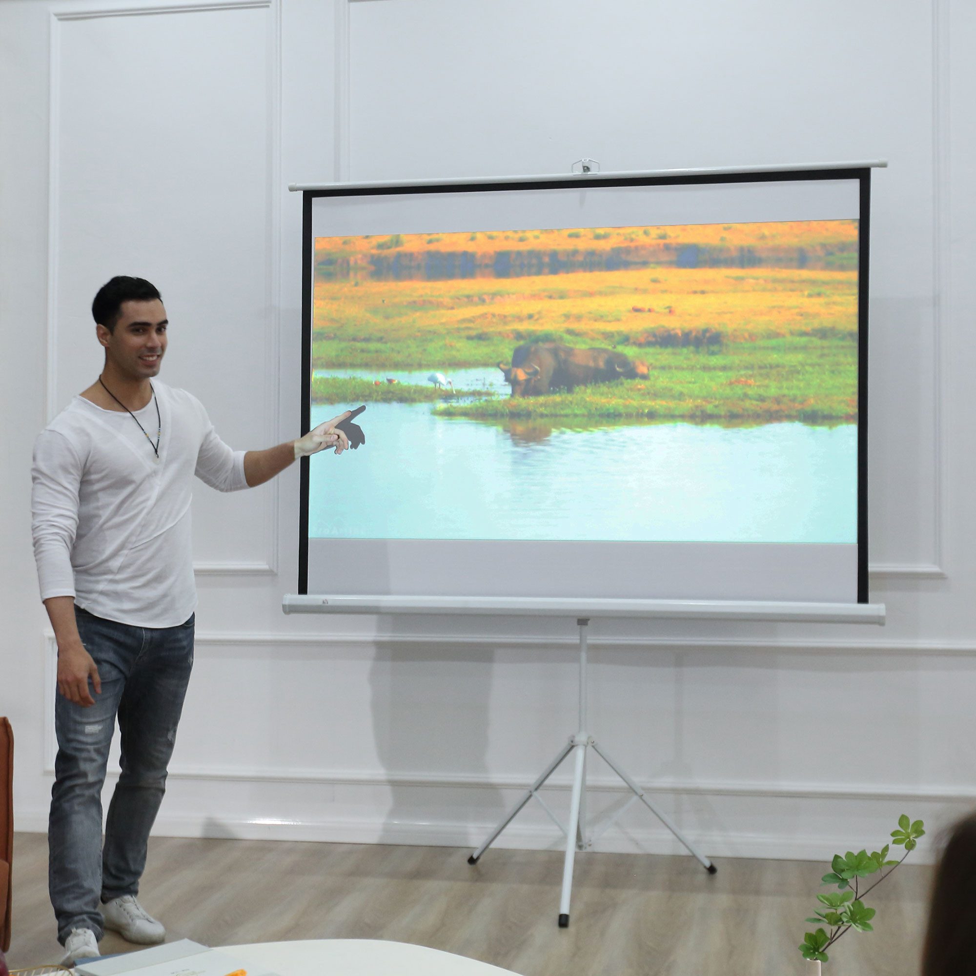 HOMCOM Leinwand mit Stativ, faltbar, 171 x 131 cm, höhenverstellbar, Tragbar, faltbar, 84 Zoll, 4:3 Format