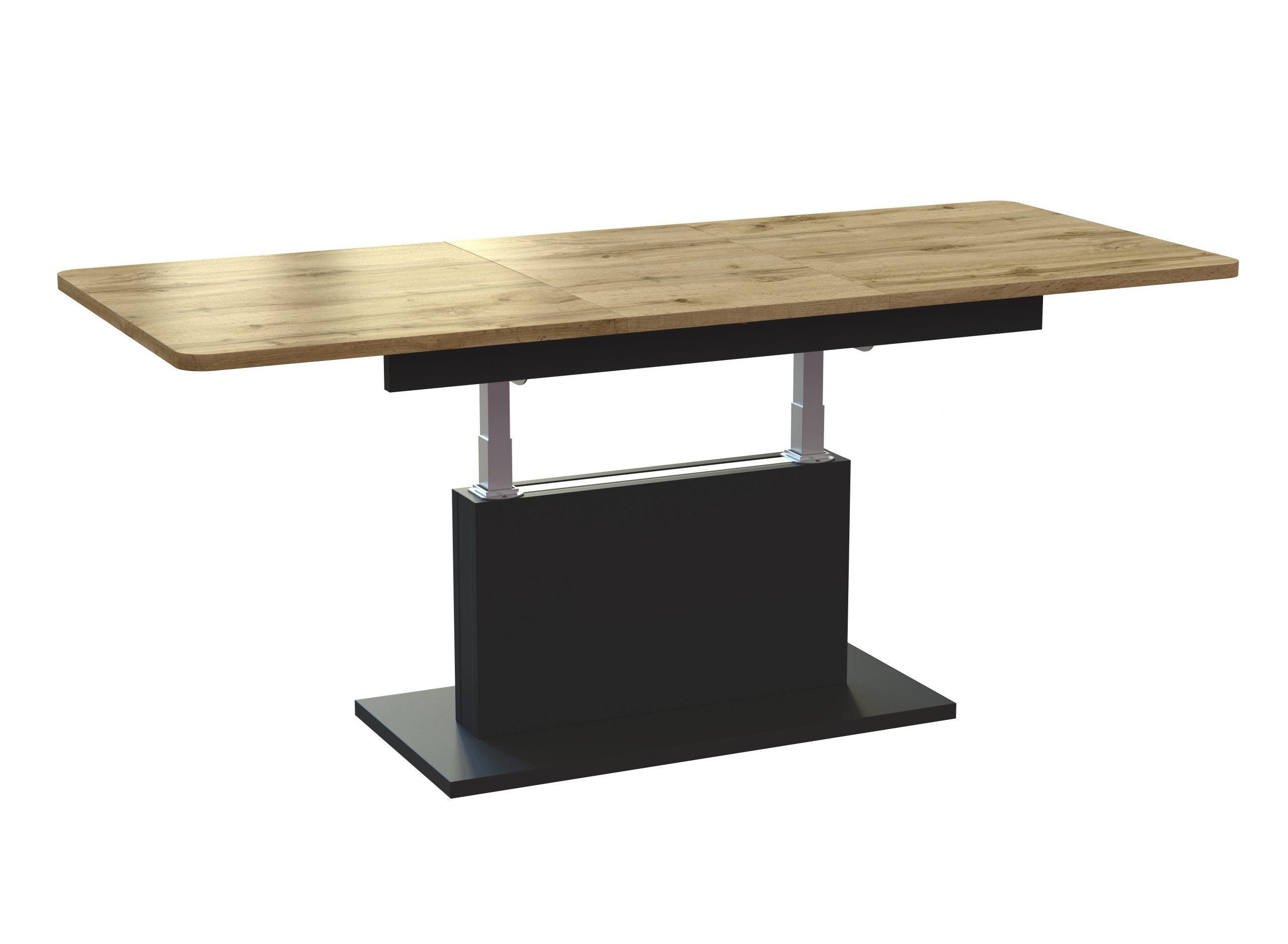 designimpex Couchtisch DC-1 Tisch Eiche Wotan Schwarz höhenverstellbar ausziehbar, Funktionstisch, Wohnzimmertisch, Tisch, Esstisch, Sofatisch