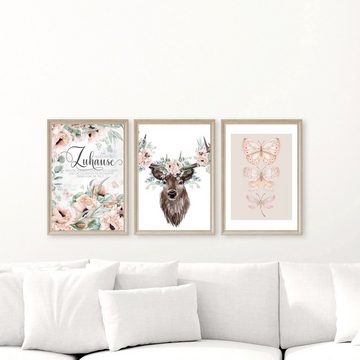 homestyle-accessoires Poster Bilderset LOVE MAKES OUR HOUSE A HOME - PFINGSTROSEN PEONIES 3er SET, Ohne Bilderrahmen