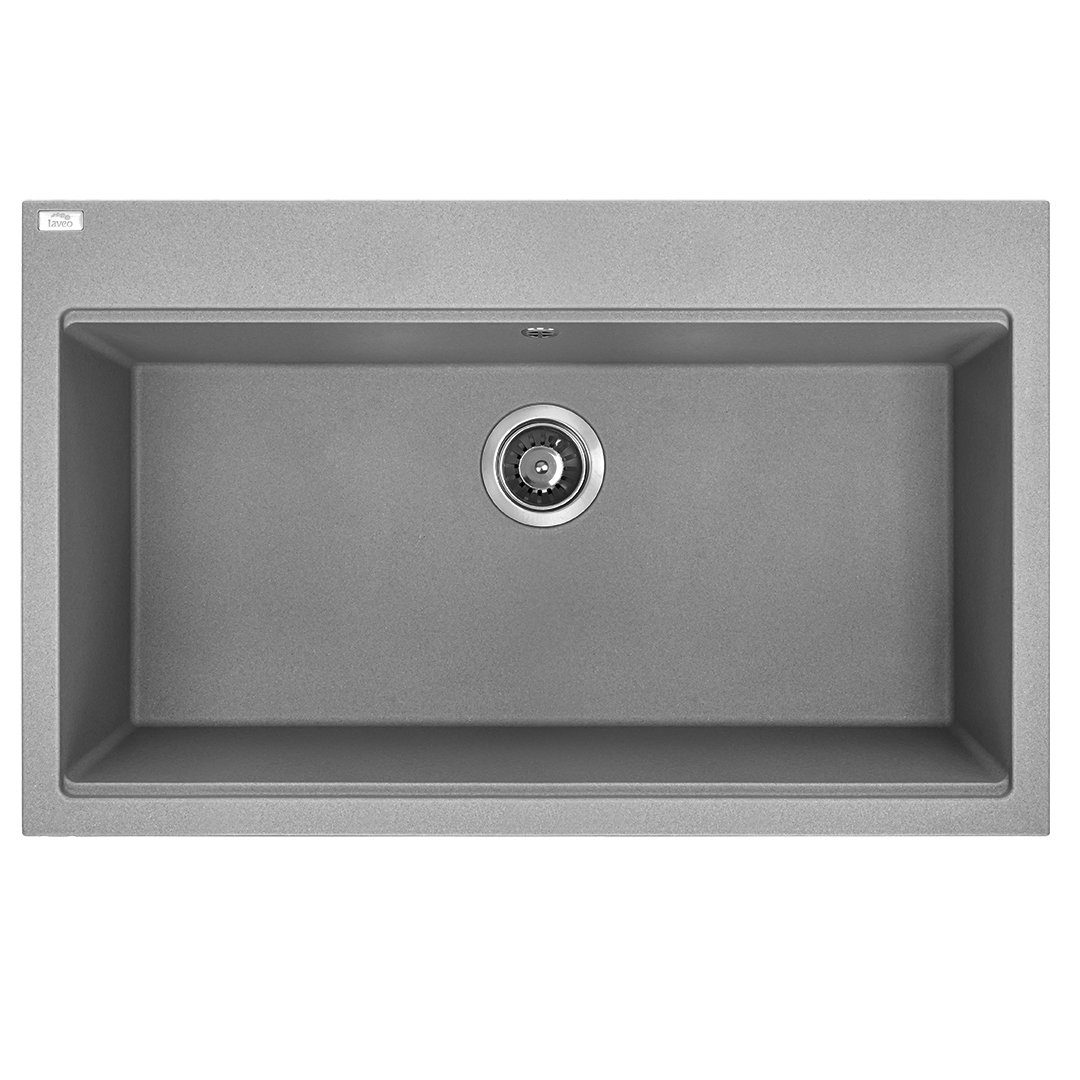 KOLMAN Küchenspüle Einzelbecken Tau Granitspüle, Rechteckig, 50/80 cm, Grau, Space Saving Siphon GRATIS