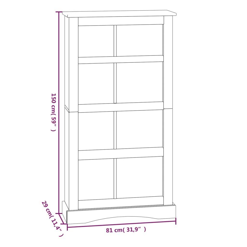 Kiefernholz furnicato Bücherschrank cm 81x29x150 4 Bücherregal Mexiko-Stil Fächer