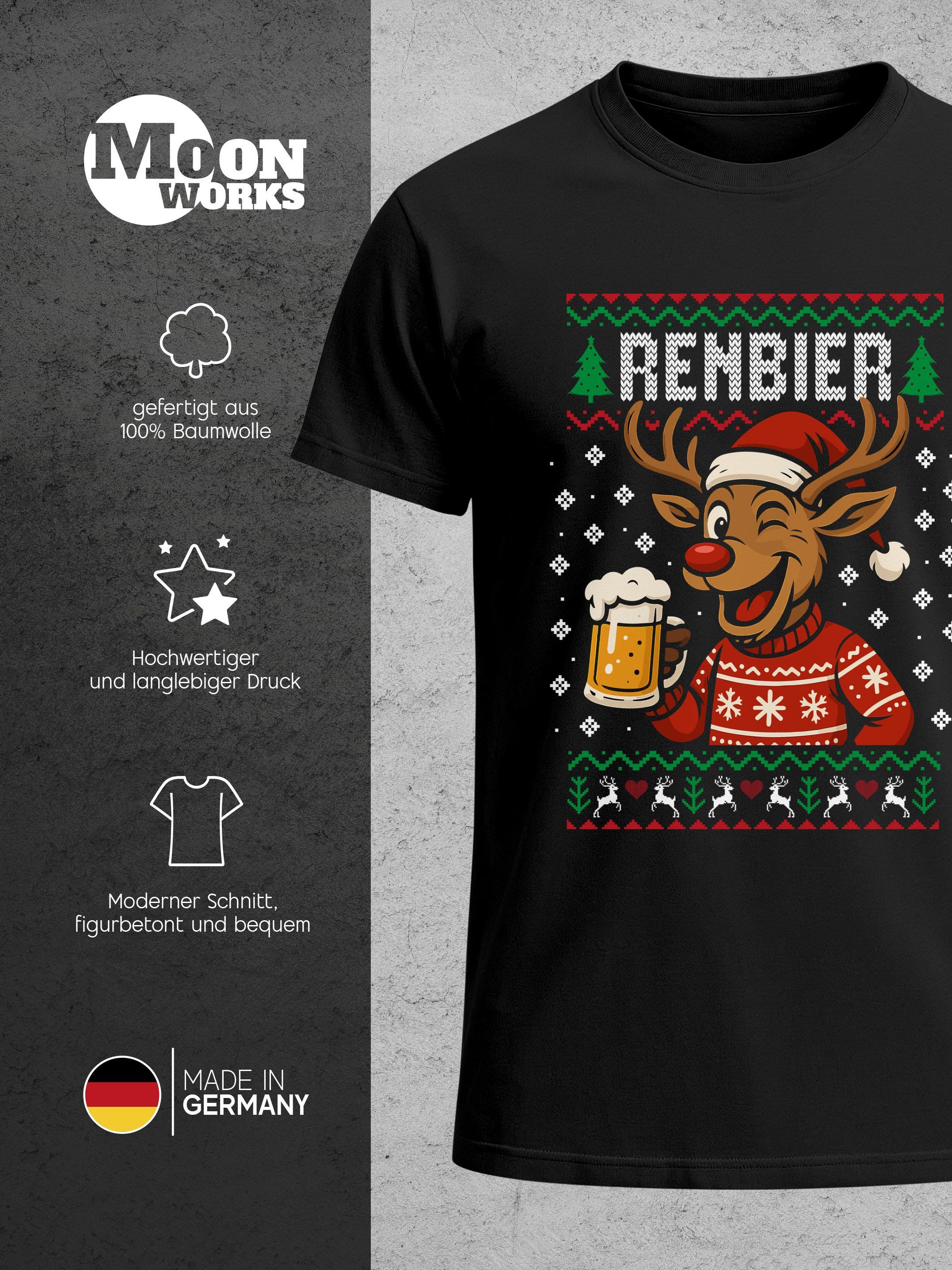 MoonWorks Print-Shirt Herren T-Shirt Weihnachten Renbier Wortspiel Spruch lustig Bier Ugly mit Print