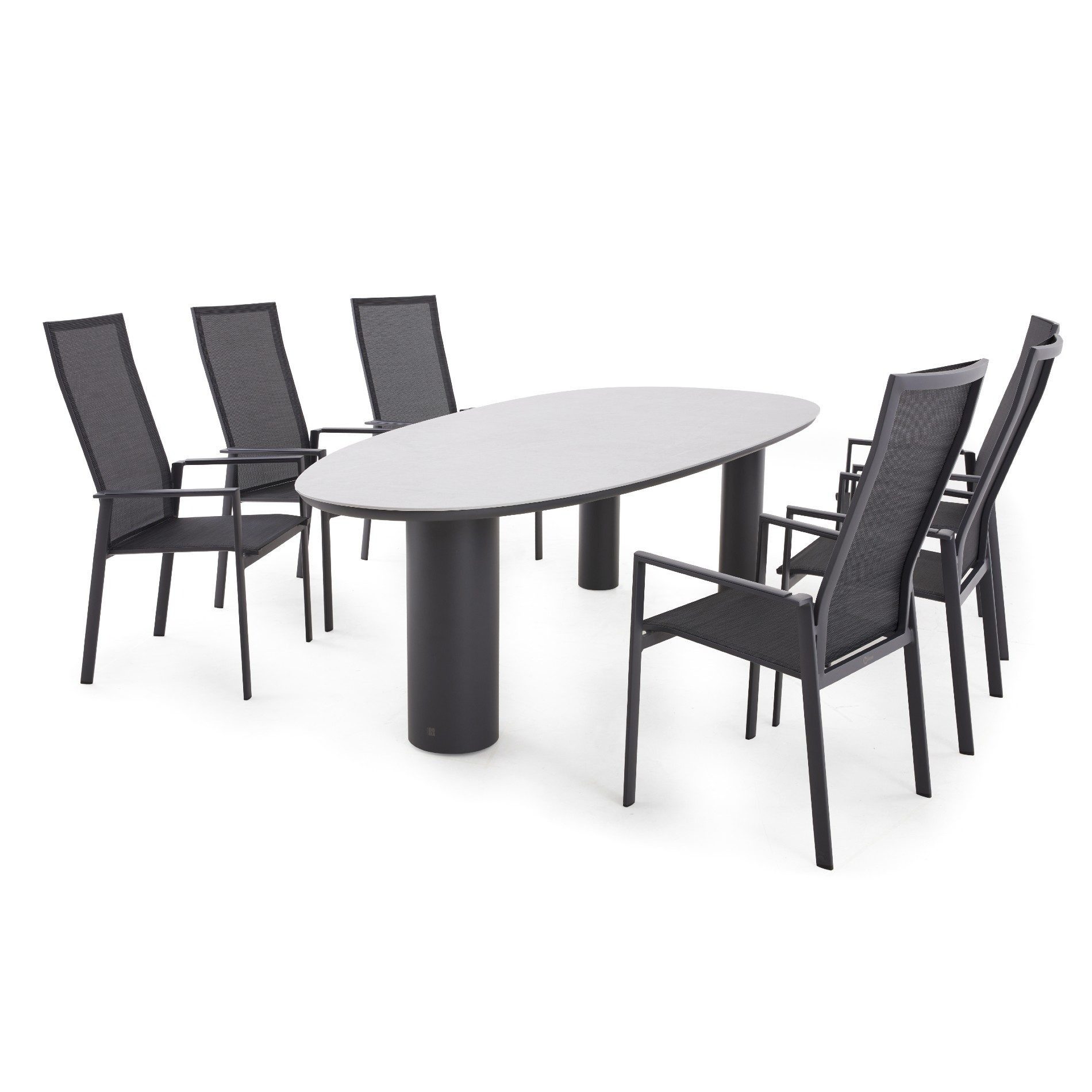 CASA DOMA Garten-Essgruppe Limbadi/Lioni, (Outdoor-Set, 7-tlg., Gartentisch oval, 6 Gartenstühle mit hoher Rückenlehne), Tischplatte Sinterstein, Gestelle Aluminium