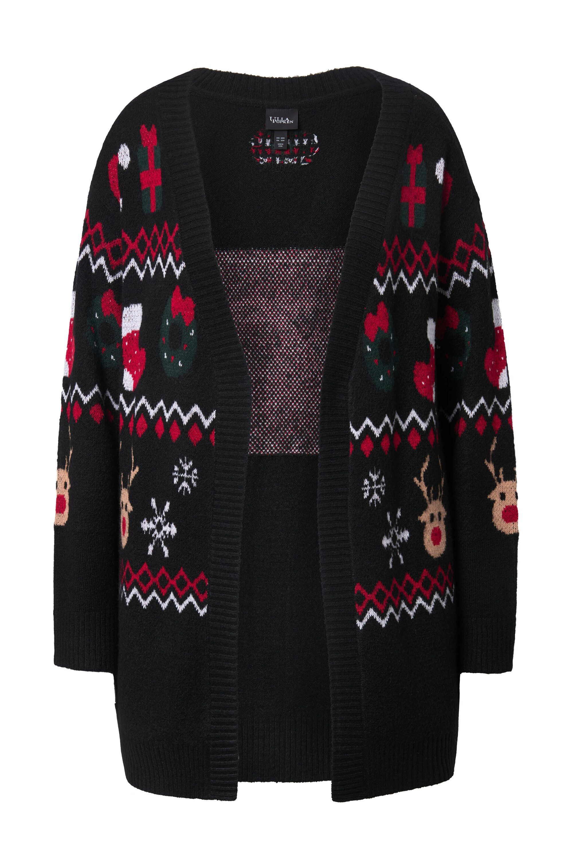 Ulla Popken Strickjacke Long-Strickjacke Weihnachten V-Ausschnitt Langarm günstig online kaufen