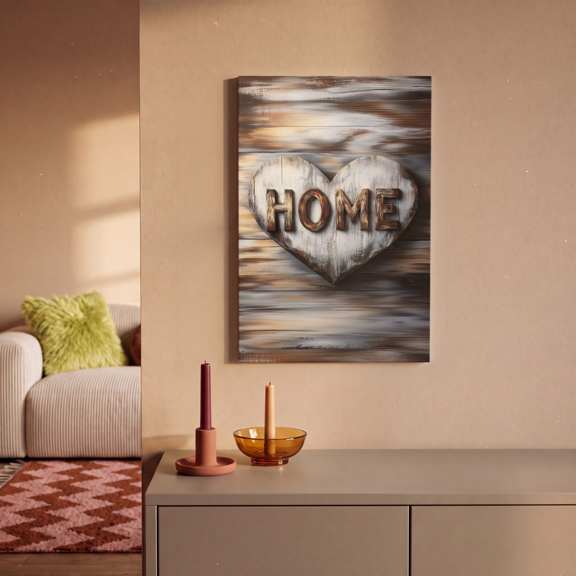 OneMillionCanvasses® Leinwandbild Zuhause - Herz - Holzoptik - Liebe, Fotodruck (1 St), Wandbild, Deko Schlafzimmer Wohnzimmer Flur 20x20 cm – Bild 2 von 5