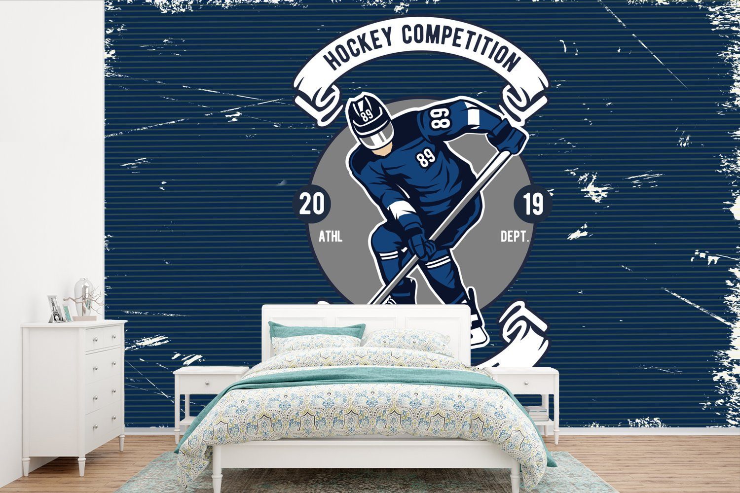 MuchoWow Fototapete Eishockey - Retro - Zitat, Matt, bedruckt, (6 St), Wallpaper für Wohnzimmer, Schlafzimmer, Kinderzimmer, Vinyl Tapete | Fototapeten