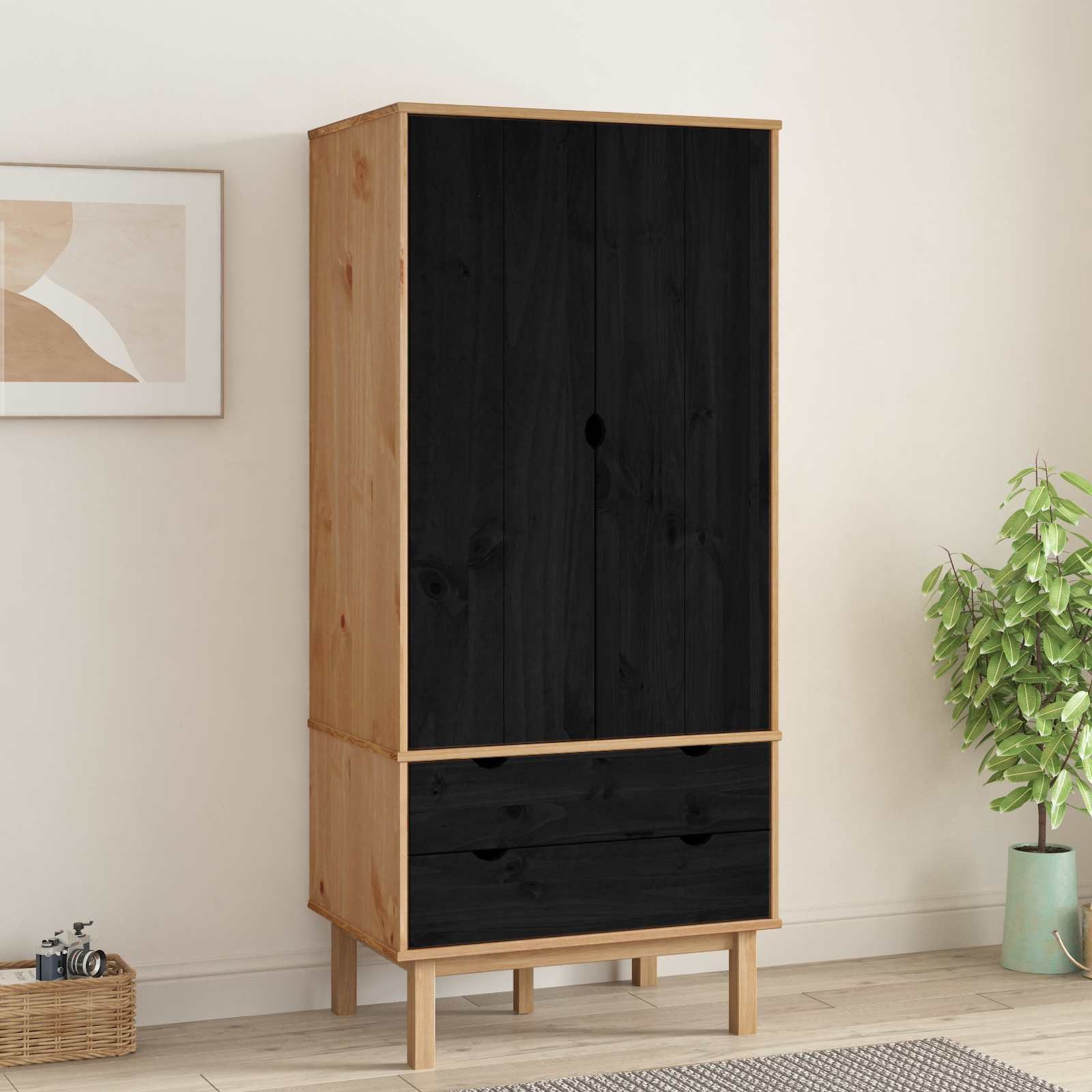 vidaXL Kleiderschrank Kleiderschrank mit Schubladen OTTA Schwarz 76,5 x 53 x 172 cm (1-St)