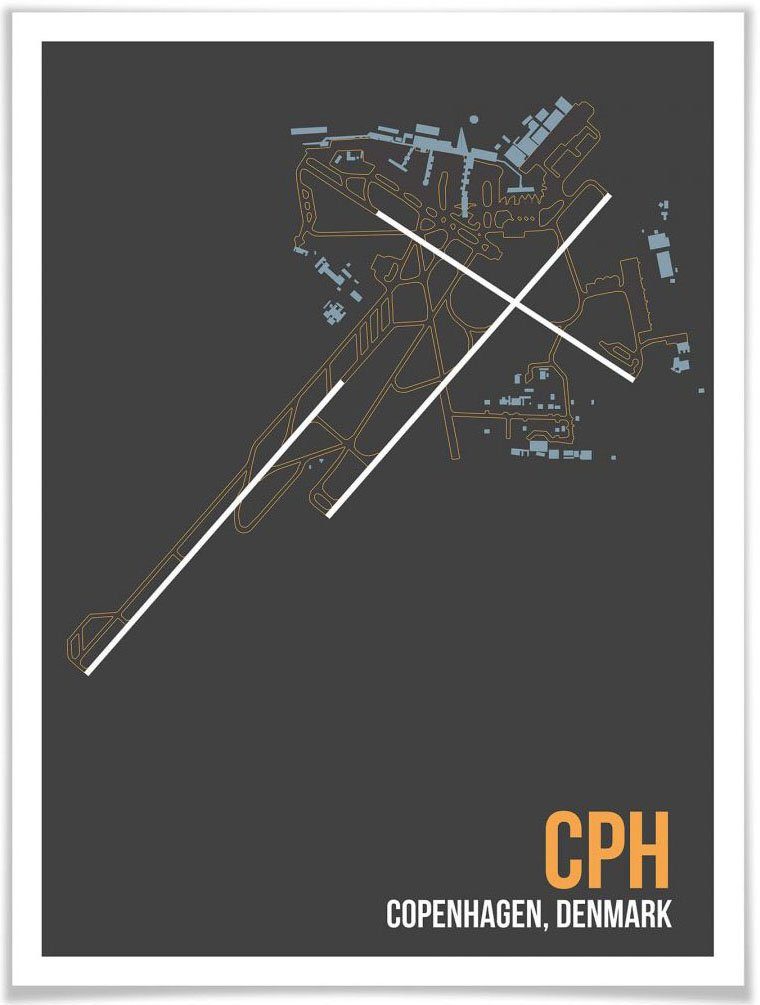 CPH Wandbild St), (1 Poster, Kopenhagen, Poster Grundriss Grundriss Wandposter Wall-Art Wandbild, Bild,