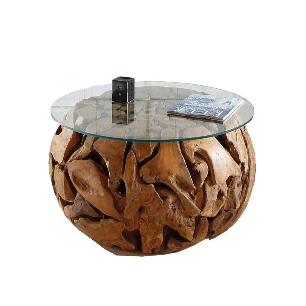 Couchtisch XILON aus recyceltem Teakholz rund Ø 80 cm