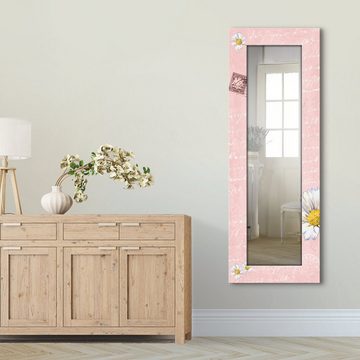 Artland Dekospiegel Gänseblümchen auf rosa, gerahmter Ganzkörperspiegel, Wandspiegel, mit Motivrahmen, Landhaus