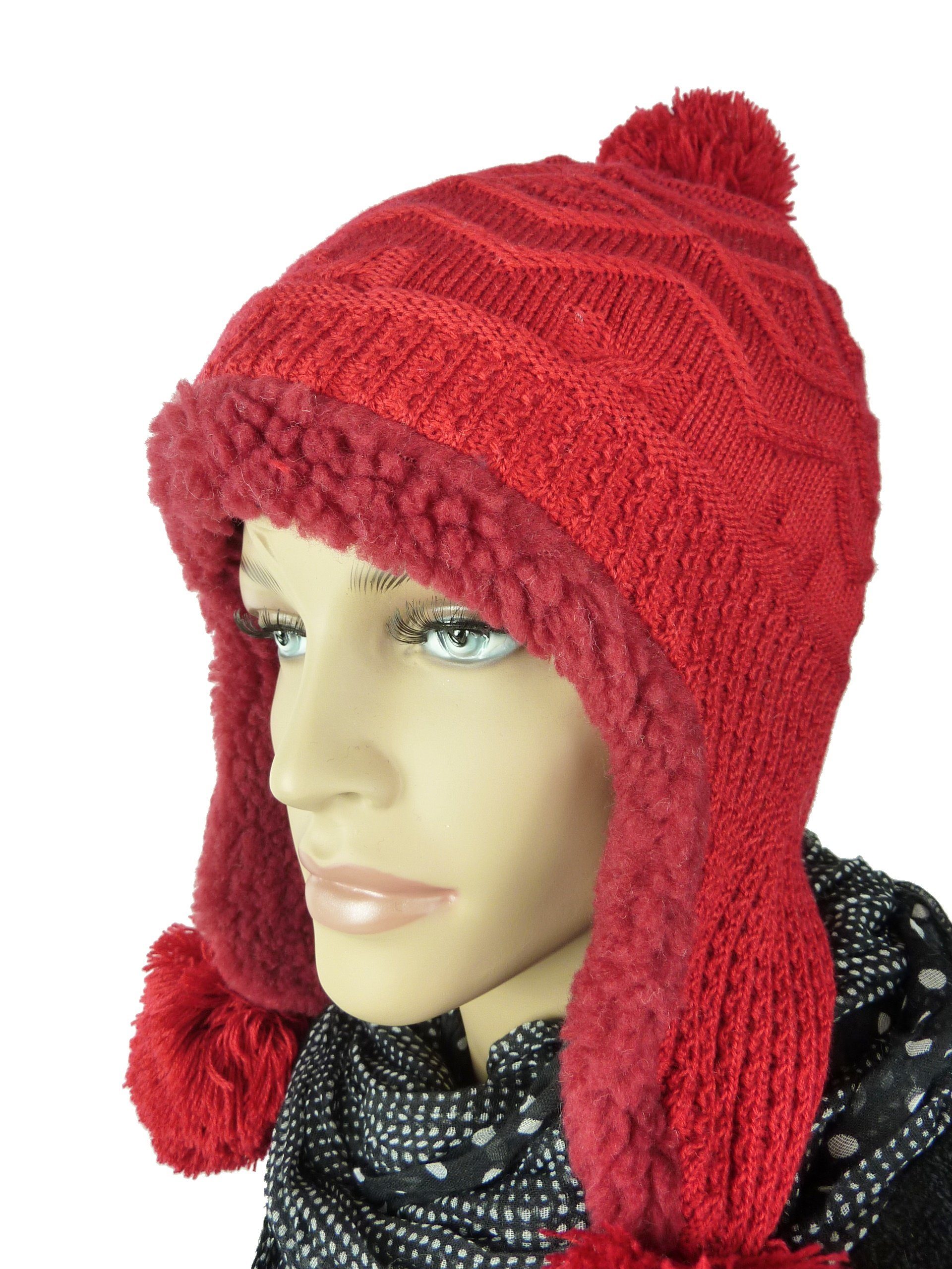 Taschen4life Bommelmütze Mütze mit Bommel gestrickt TA1052 kuschlig gefüttert, Damen & Mädchen Beanie