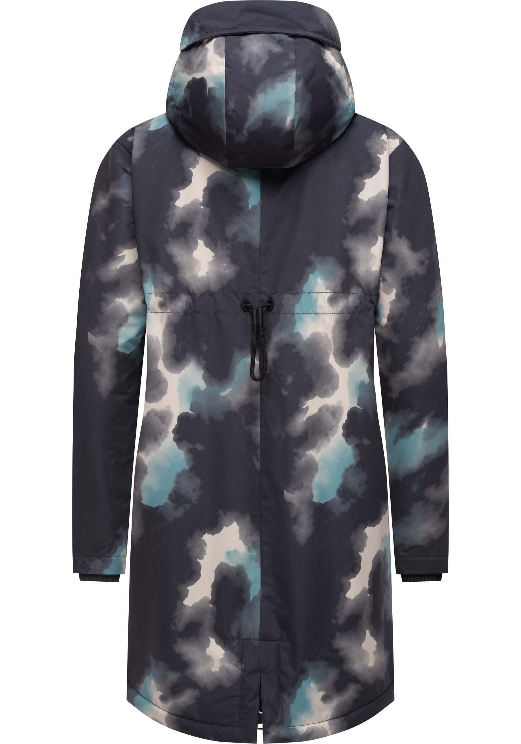 Ragwear Wintermantel Holstic Print Wasserdichter Winter Kurzmantel mit Kapuze