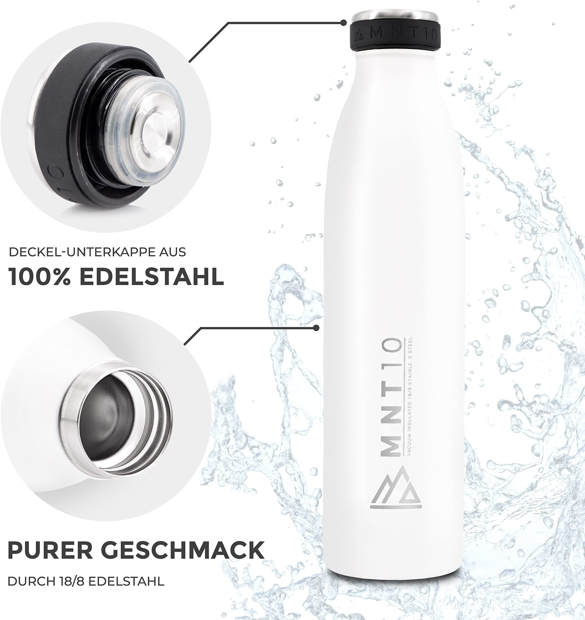 Trinkflasche Isolierte - MNT10 geeignet Auslaufsicher, Flasche kohlensäure Thermoflasche Weiß Edelstahl Thermoflasche, 500ml,750ml,1000ml -