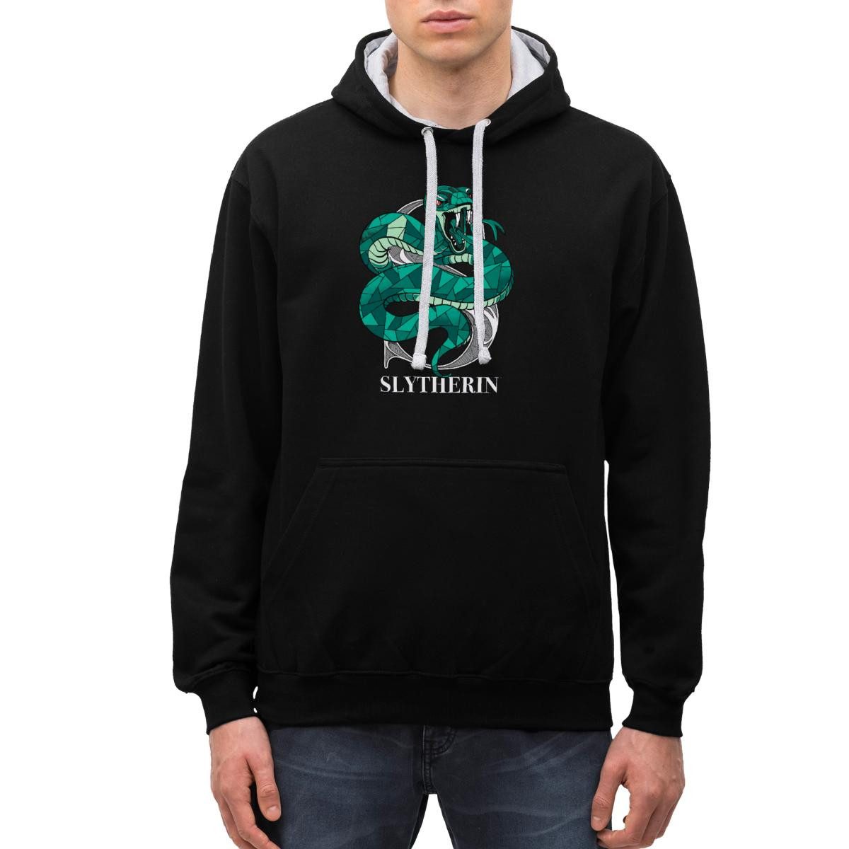 Hoodie Harry Potter Slytherin Wappen Monochrom Unisex Kontrast Hoodie