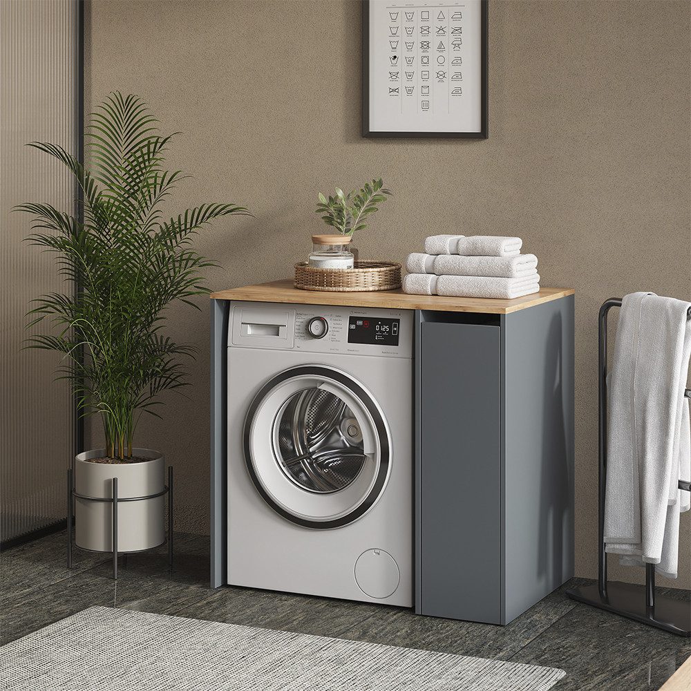Vicco Waschmaschinenumbauschrank Viktor, Anthrazit/Goldkraft Eiche, 93.6 x 88.2 cm mit Rollcontainer (1-St)