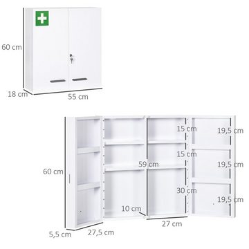 Kleankin Medizinschrank (Set, 1-St., 1 Medizinschrank) Abschließbarer Arzneischrank, Stahl, Weiß, 55 x 18 x 60 cm