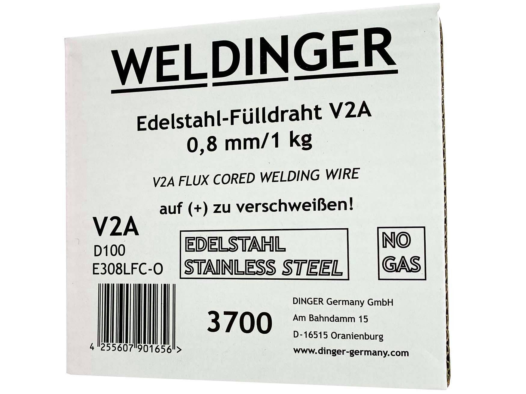 WELDINGER Schweißdraht WELDINGER Edelstahl Fülldraht 0,8 mm/1 kg V2A Kleinrolle, (Packung, 1St)