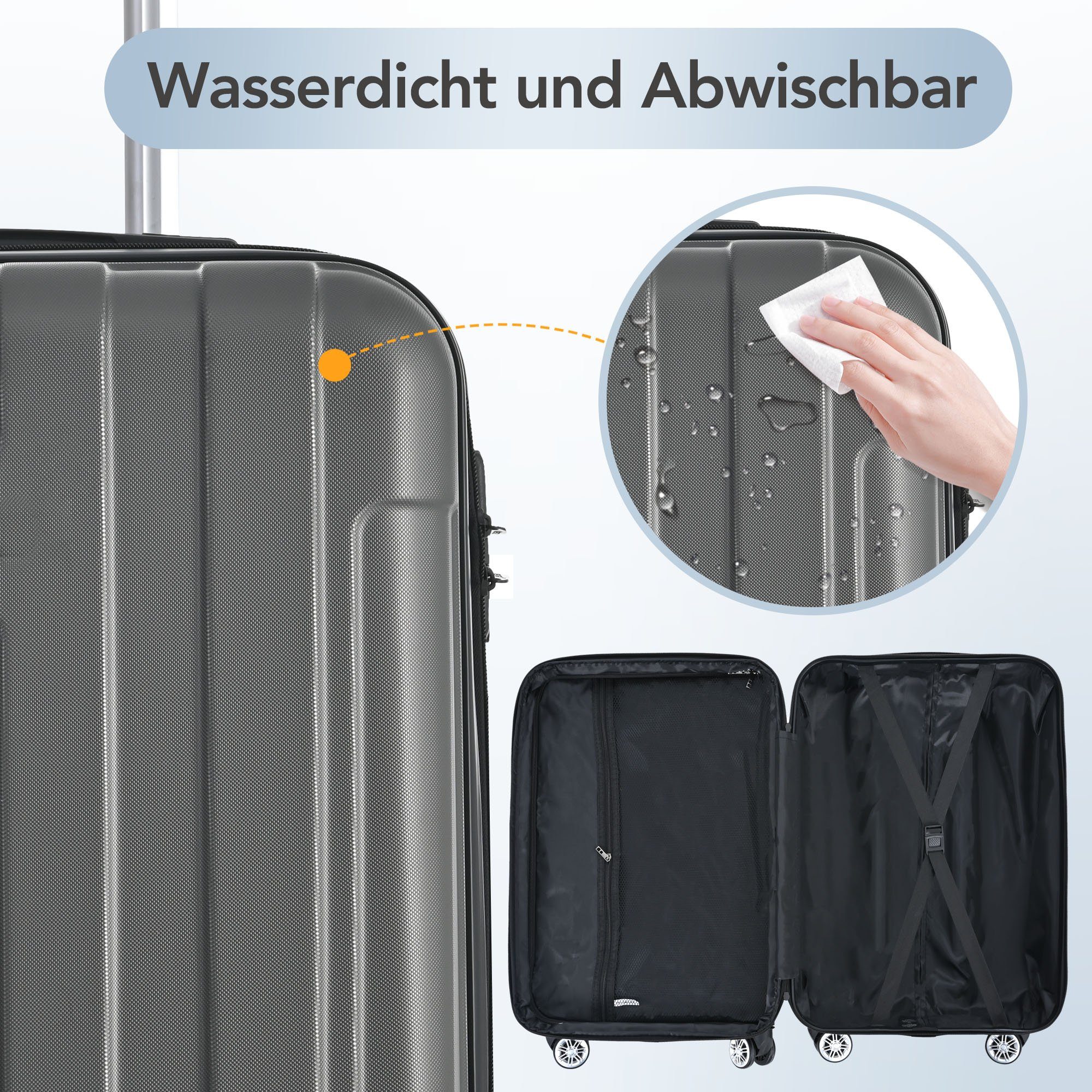 Hartschalen-Trolley Hartschalen-Handgepäck, 4 Rollen, Koffer mit TSA-Schloss und Universalrad, Erweiterbar Seitengriff