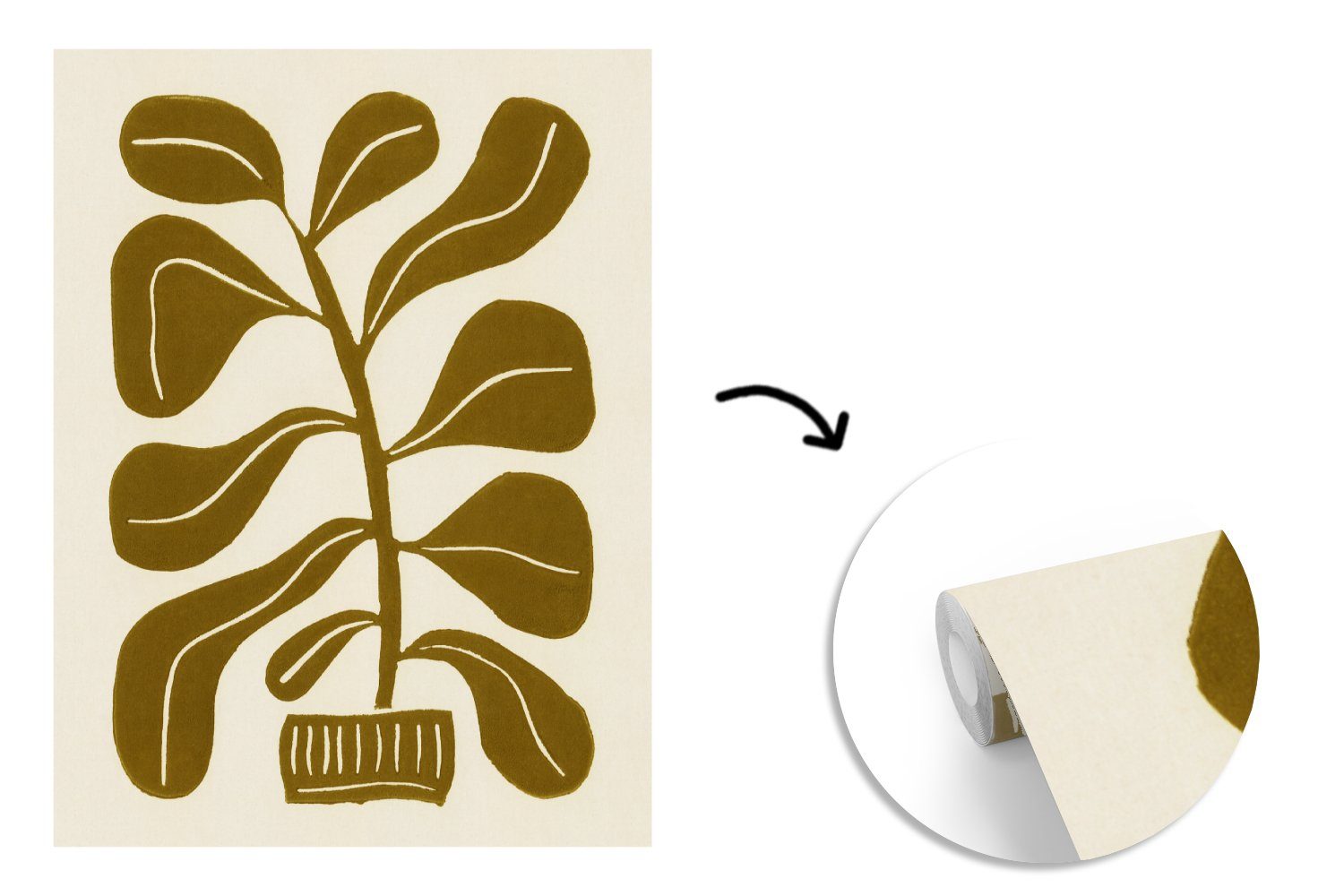 Pflanze für Pastell Matt, St), - Wohnzimmer, Fototapete Tapete - Wandtapete Vinyl bedruckt, Blatt, Montagefertig - MuchoWow (4 Blume