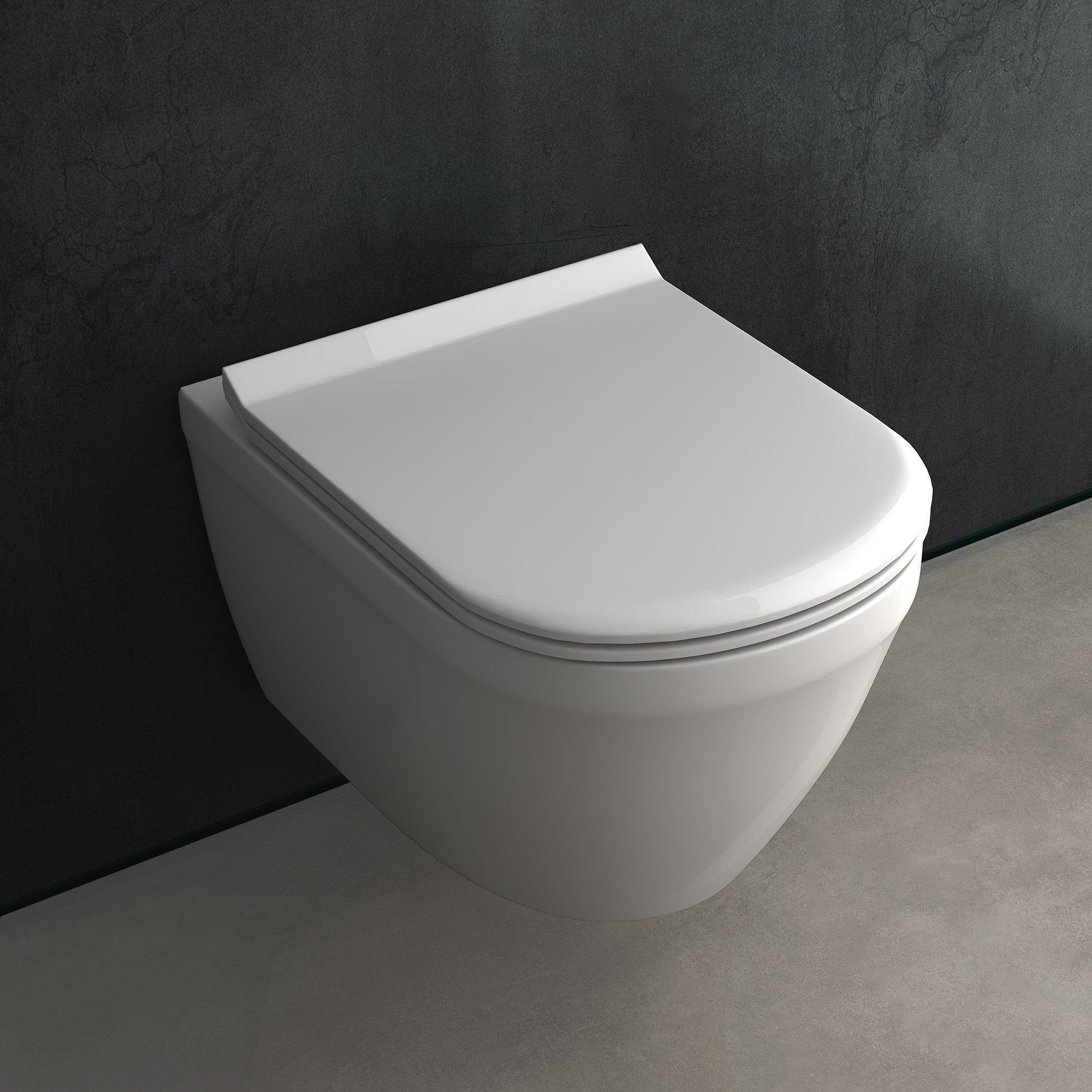 Alpenberger Tiefspül-WC - Spülrandloses Hänge WC mit WC Sitz mit Absenkautomatik, Wandmontage, Abgang Waagerecht, - Hänge Toilette Komplett Set - Passend Geberit, Randloses Toilettenbecken mit Nanobeschichtung - Made in Europa