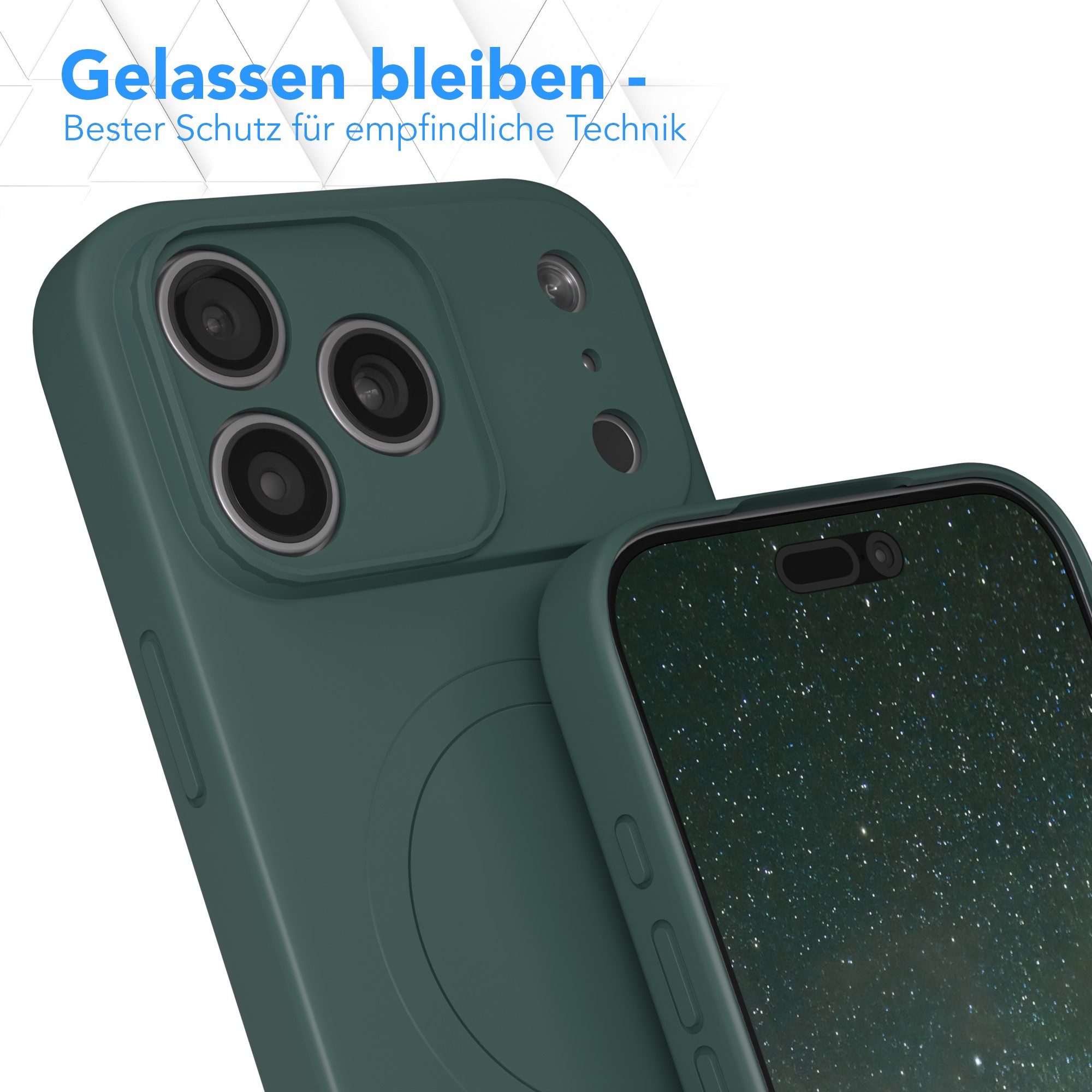 EAZY CASE Handyhülle für Apple iPhone 17 Pro Max Hülle Silikon 6,9 Zoll, MagSafe Case Silikon kratzfestes Bumper Cover Qi-Charging Dunkelgrün – Bild 4 von 5