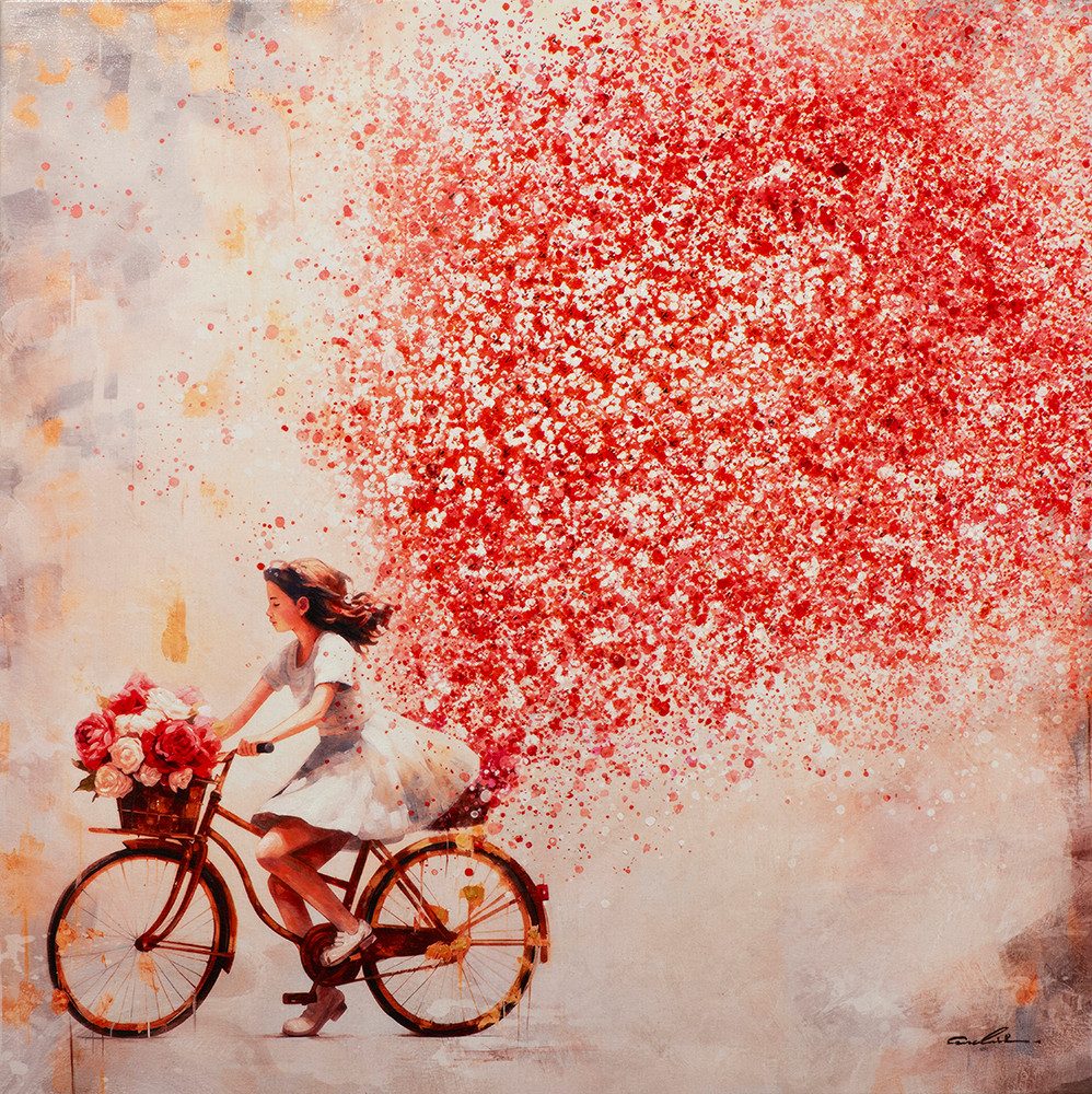 ArtUniverse Gemälde Acrylgemälde 100x100 cm, rotes Fahrrad